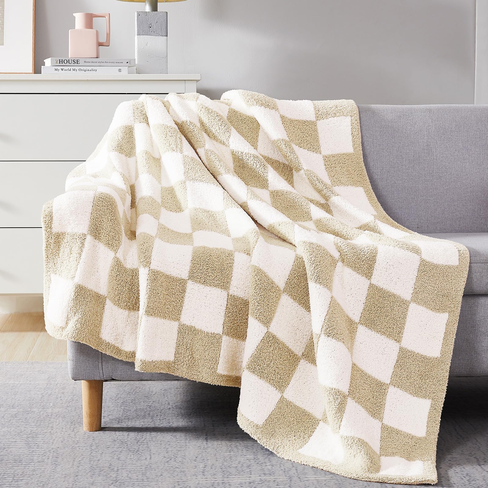 WRENSONGE Throw Blanket Cationic Dyeing Taupe Soft Cozy Fluffy Warm Hand Made Throw Blankets for Couch, Sofa, Chair, Bed, Camping, Picnic, Travel Lightweight Bed Blanket - 50"*60"