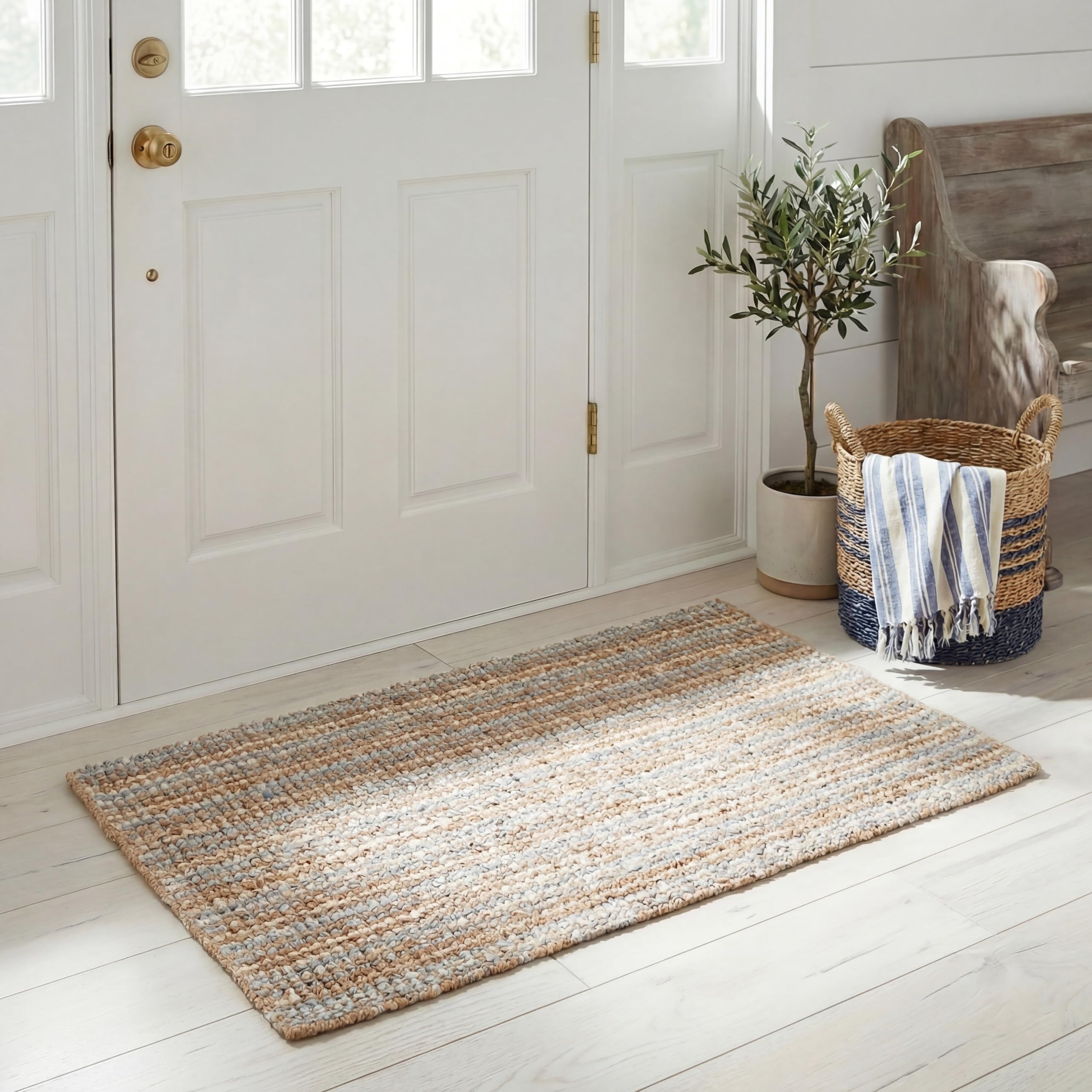 SAFAVIEH Natural Fiber Collection Area Rug - 5' x 7'6", Natural Brown, Handmade Jute, Farmhouse Style, Chunky Textured Thick Pile (NF447A)