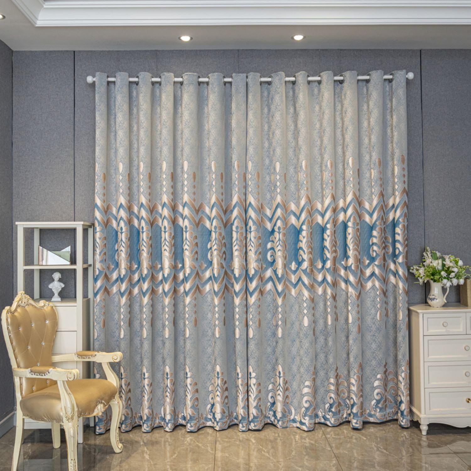 VOGOL Embroidered Curtains 84 inches Long Grommet Window Treatment Voile Panel Drape for Living Room Kitchen, Two Panels, W54 x L84 inch