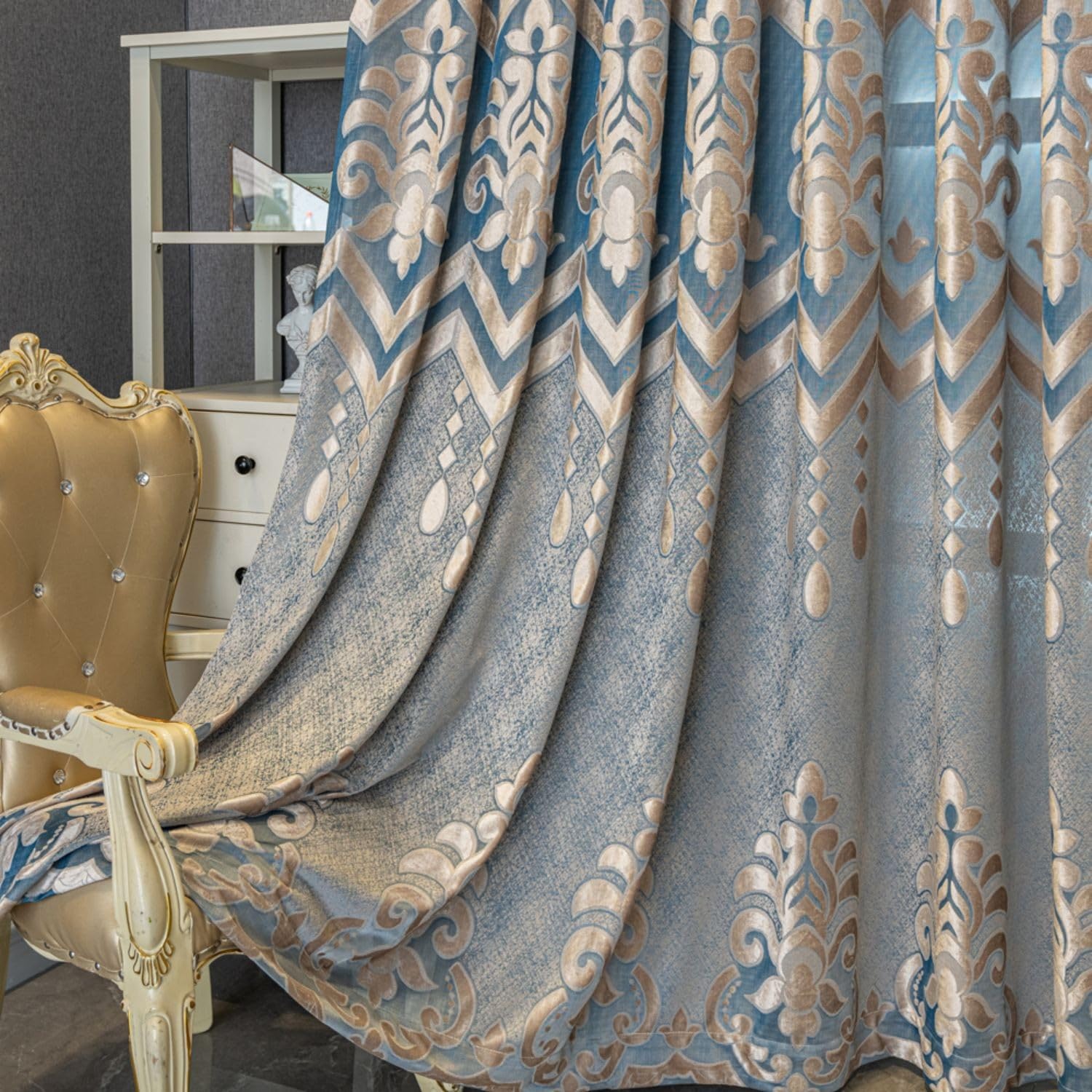 VOGOL Embroidered Curtains 84 inches Long Grommet Window Treatment Voile Panel Drape for Living Room Kitchen, Two Panels, W54 x L84 inch