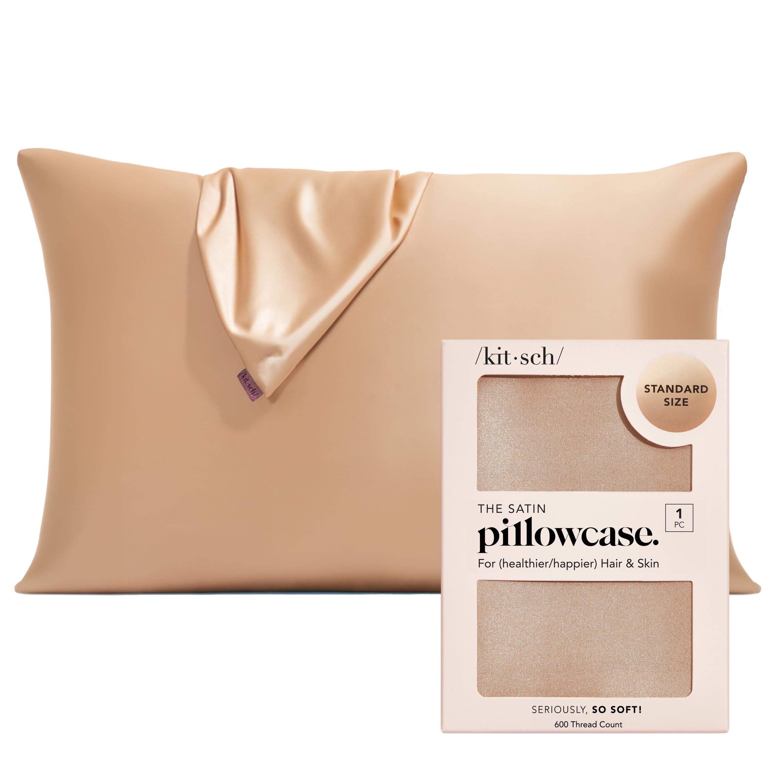 Kitsch Satin Pillowcase with Zipper for Hair & Skin - Softer Than Silk Pillow Cases, Smooth Cooling Satin Pillow Case, Wrinkle-Free, Machine Washable - Pillow Cases Standard Size (19x26), Ivory 2pcs