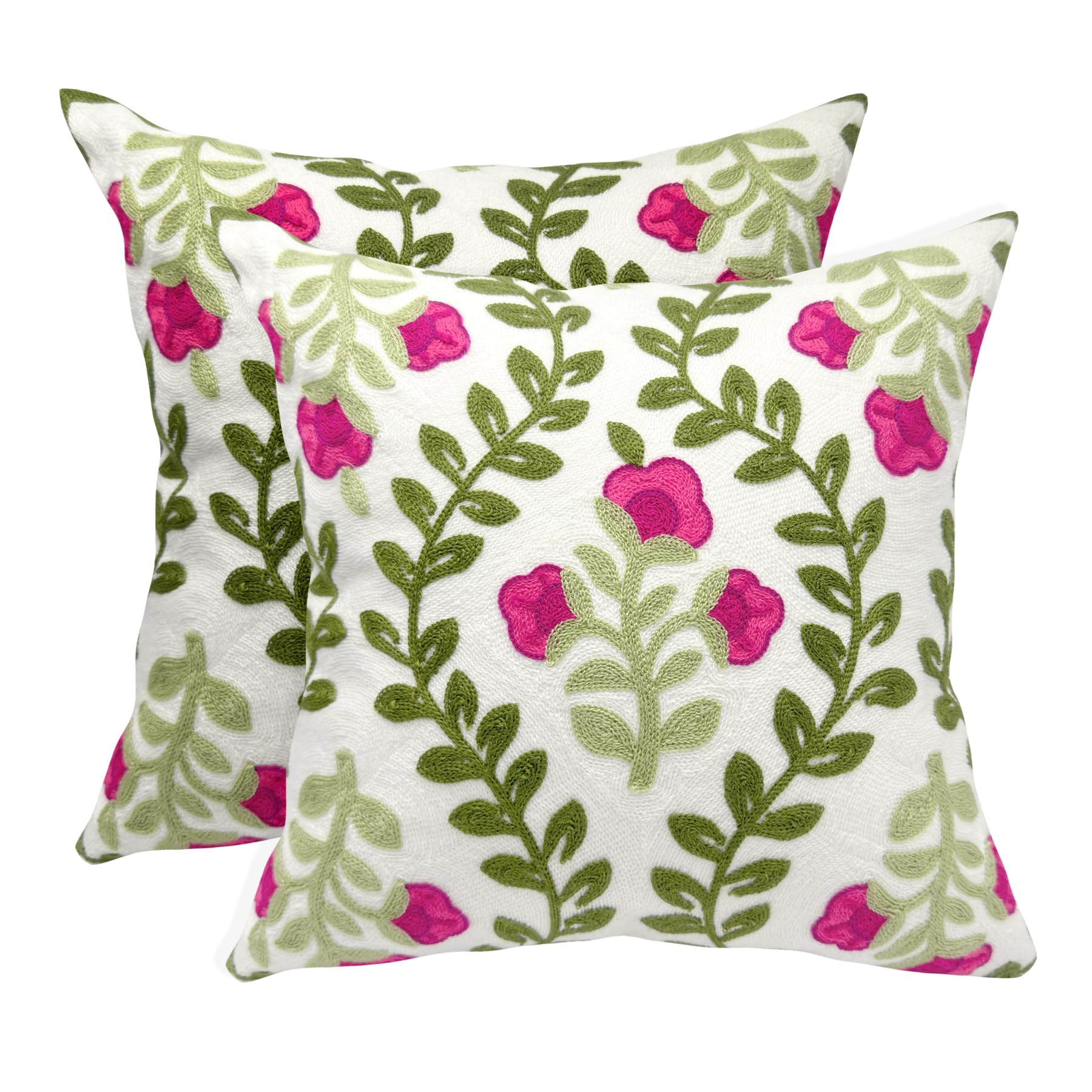18 Inch Blue Floral Embroidered Cotton Pillow Covers Farmhouse Decor Set of 2