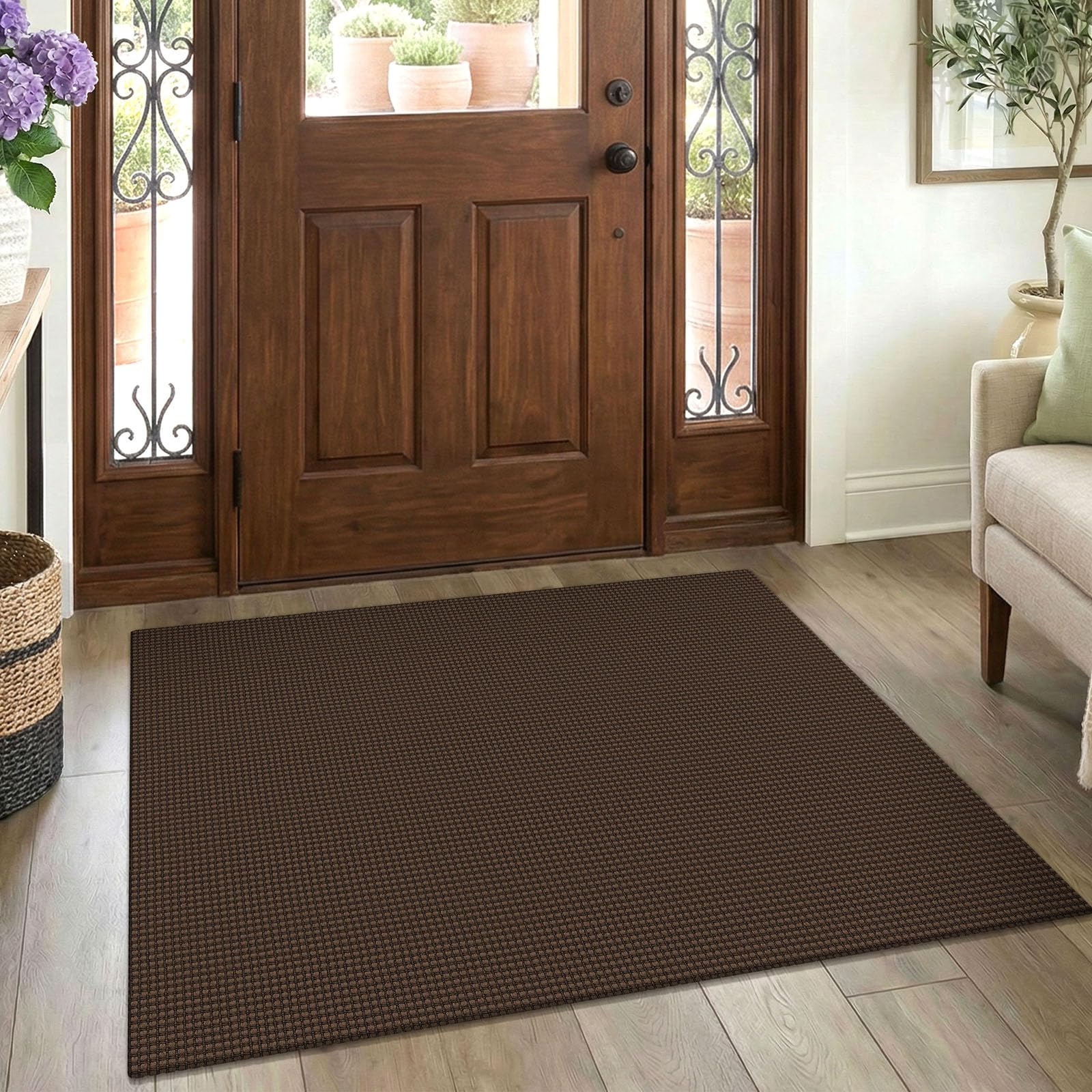 EARTHALL Woven Area Rug 4x6 Ft Washable Rugs for Entryway Non Slip Braided Throw Rugs Bedroom Carpet Cotton Entry Rug Cotton Floor Carpets for Bedroom Dining Room Living Room, Orange/Tan/Brown