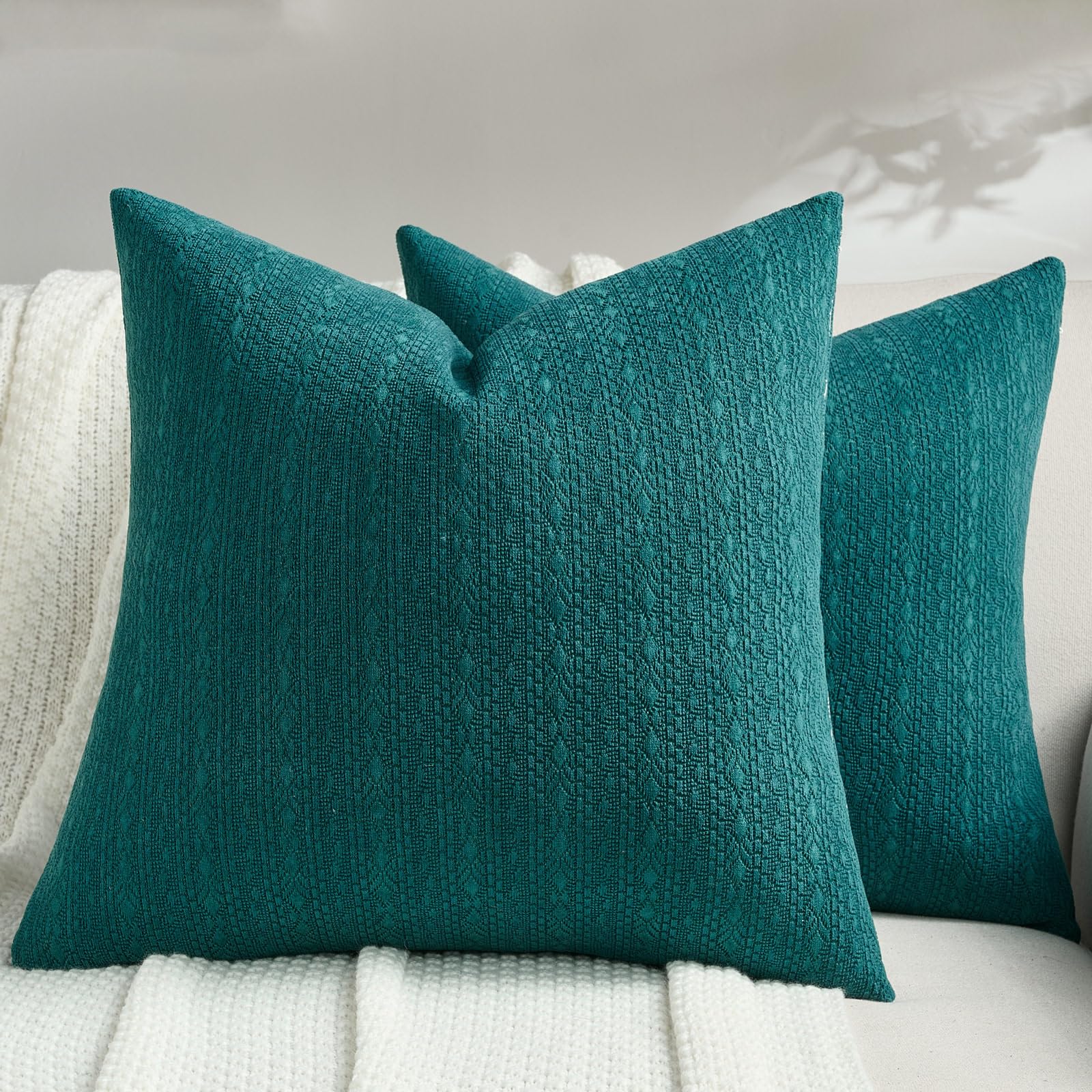 FUTEI Pack of 2 Solid Chenille Throw Pillow Covers 18x18 Inch Soft Farmhouse Decorative Accent Cushion Cases Modern Home Decor for Couch Living Room, Cream