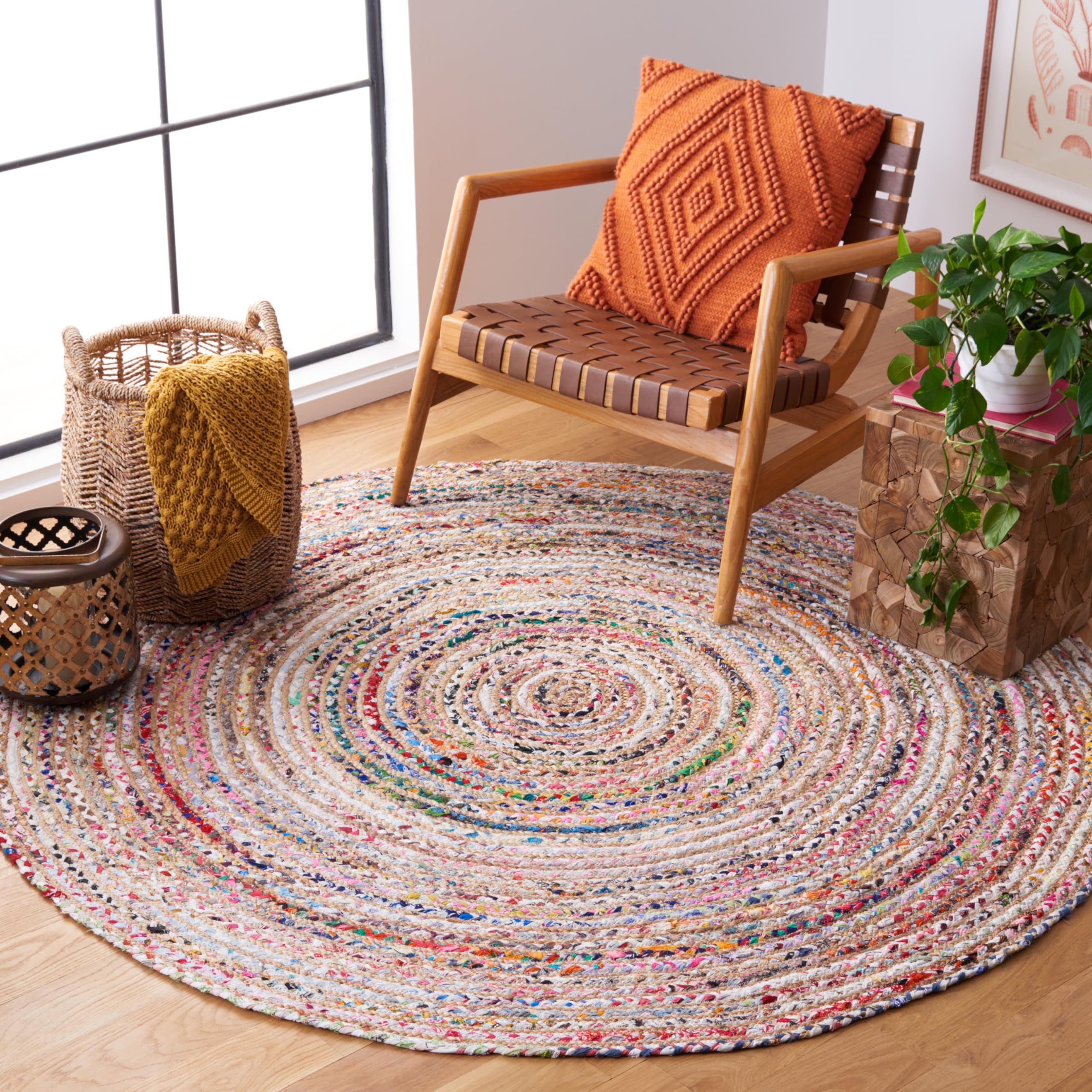 SAFAVIEH Area Rug 4x6 - Cape Cod Collection - Beige & Multi, Handmade Jute & Cotton, Woven Braided Design (CAP202B)