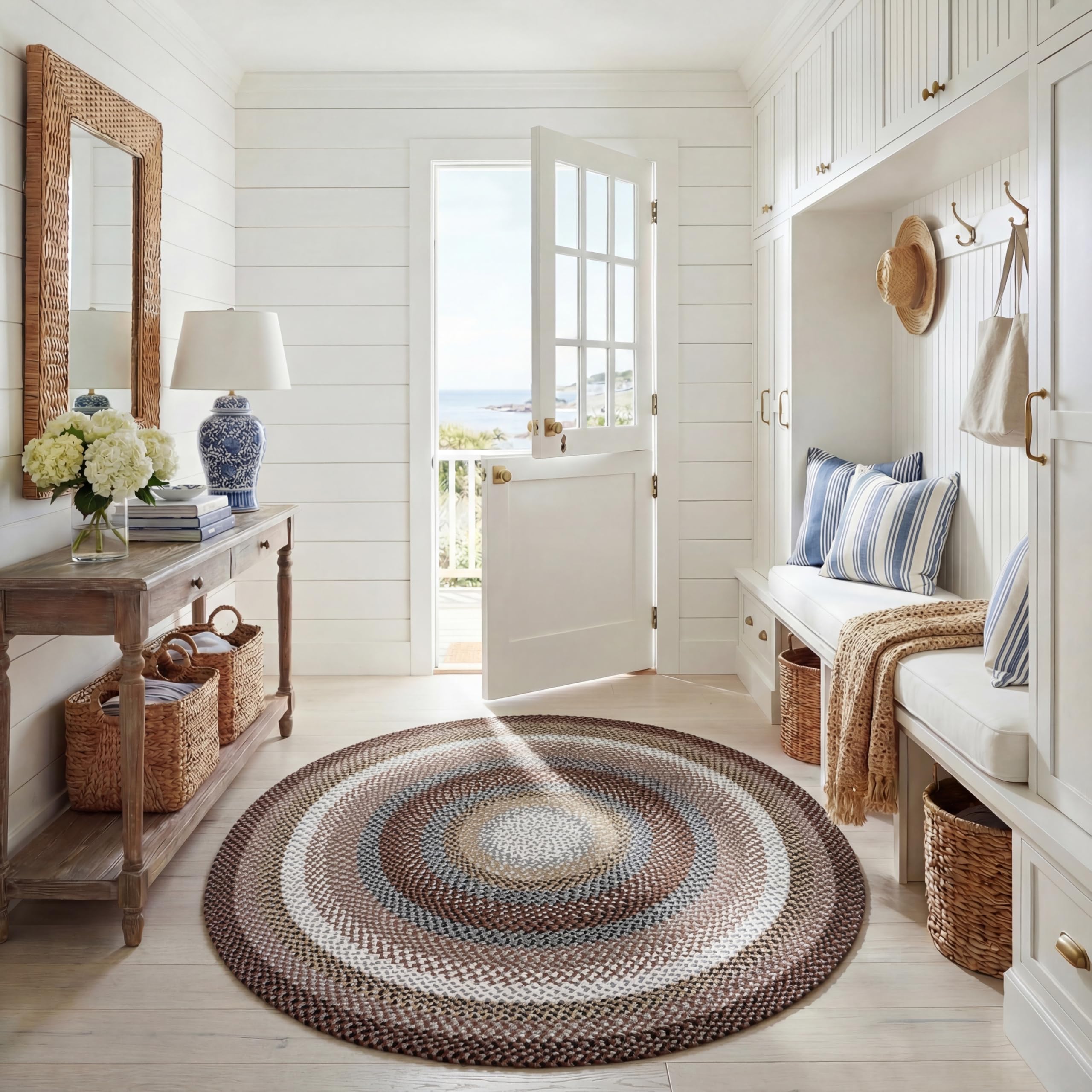 SAFAVIEH Washable Rug Outdoor Braided Collection - 5' x 8' Oval, Multi, Handmade & Reversible, Non-Shedding & Easy to Clean, Ideal for Patio, Backyard, Mudroom (BRD308A)