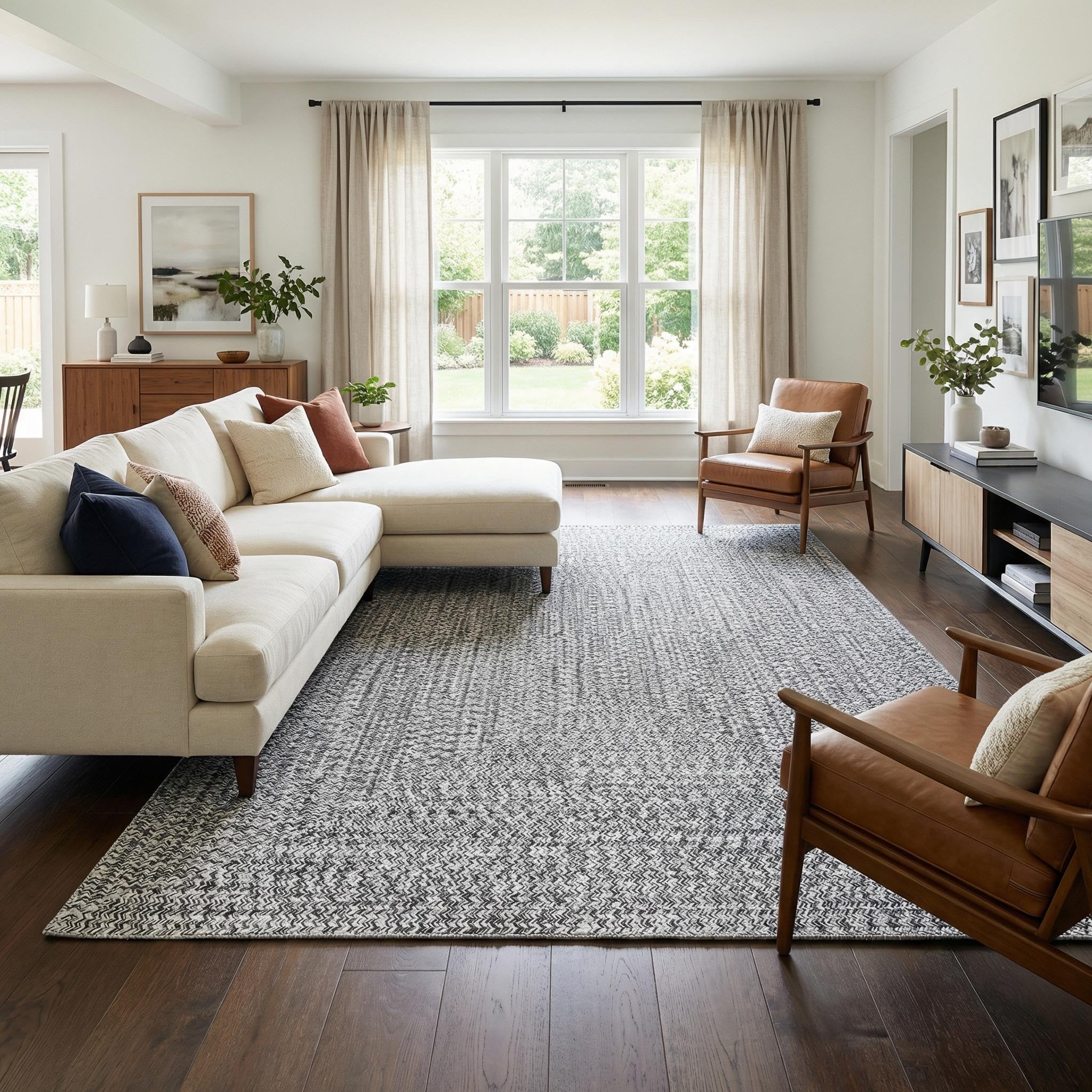 8x10 Natural Braided Washable Farmhouse Rug Non Slip Stain Resistant Low Pile Carpet