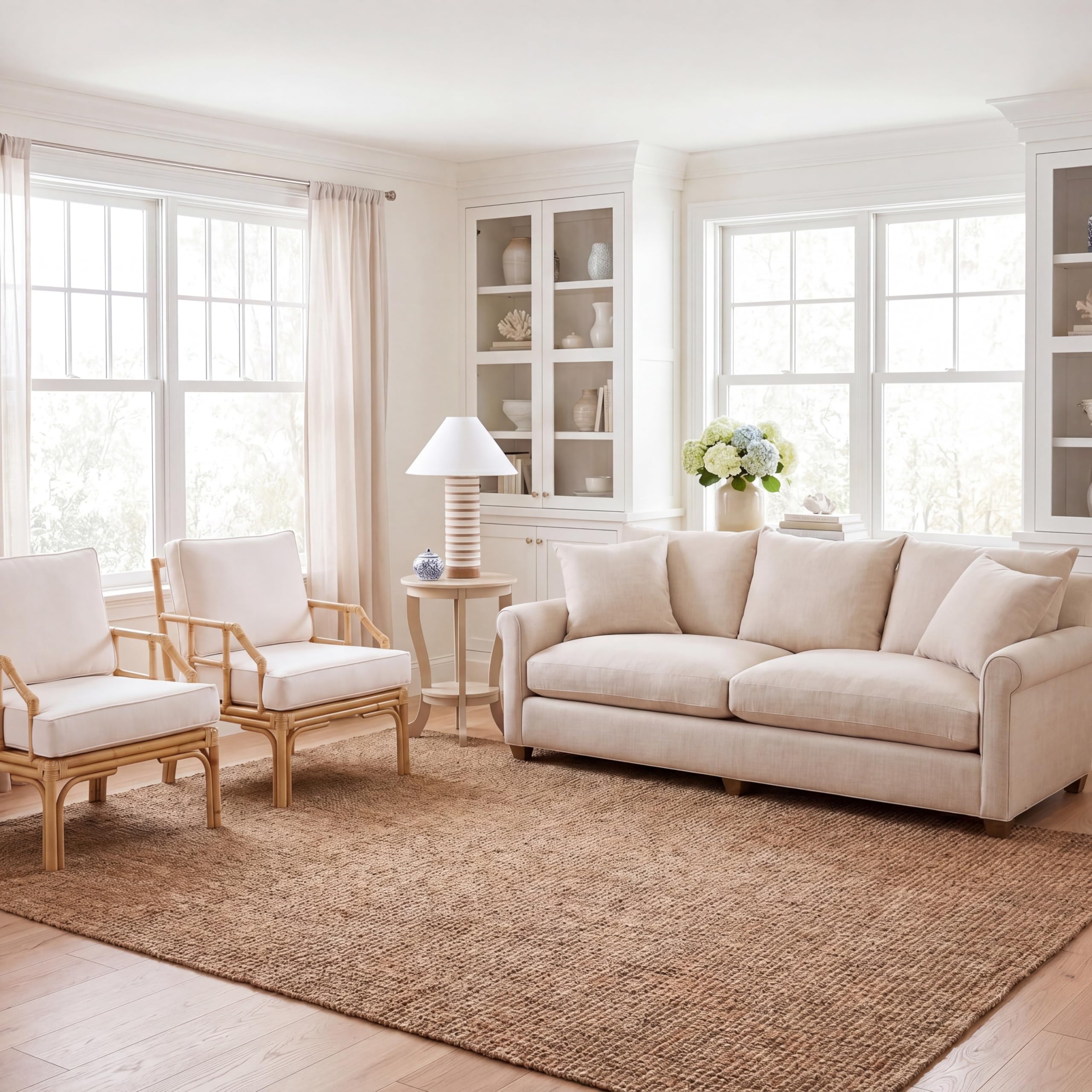 SAFAVIEH Natural Fiber Collection Area Rug - 5' x 7'6", Natural Brown, Handmade Jute, Farmhouse Style, Chunky Textured Thick Pile (NF447A)