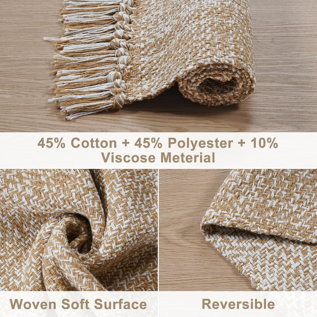 Collive Comfy Area Rug 4' x 6', Tan/Cream Woven Cotton Bedroom Rugs, Modern Indoor Accent Rug Floor Carpet with Tassel for Living Room, Nursery Room, Dining Room, Bedside, Office, Patio Decor