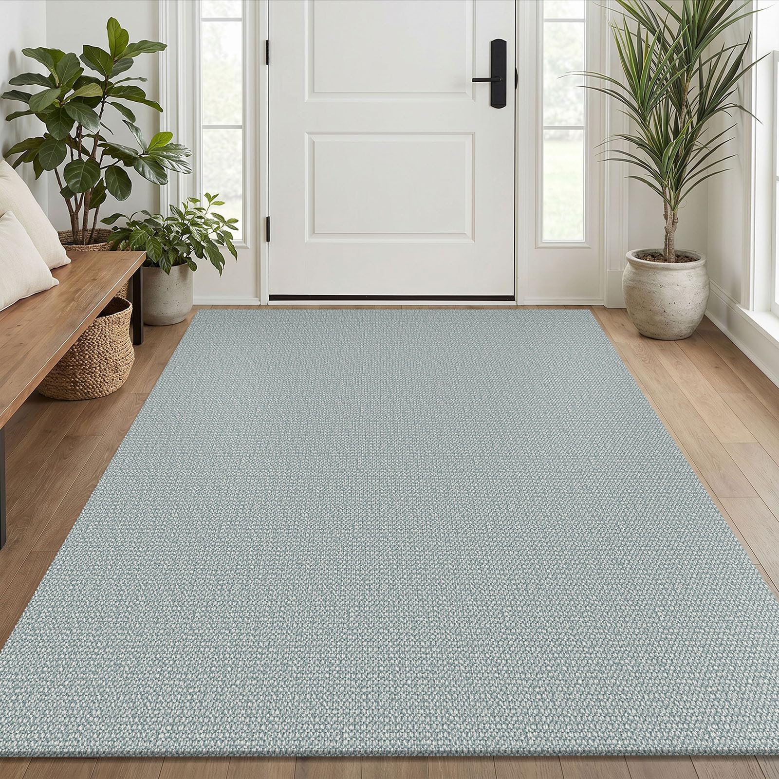 EARTHALL Washable Area Rug 4x6 Ft Non Slip Rugs for Entryway Braided Rubber Backed Bedroom Carpet Cotton Entry Rug Woven Floor Carpets for Bedroom Dining Room Living Room, Send/Beige