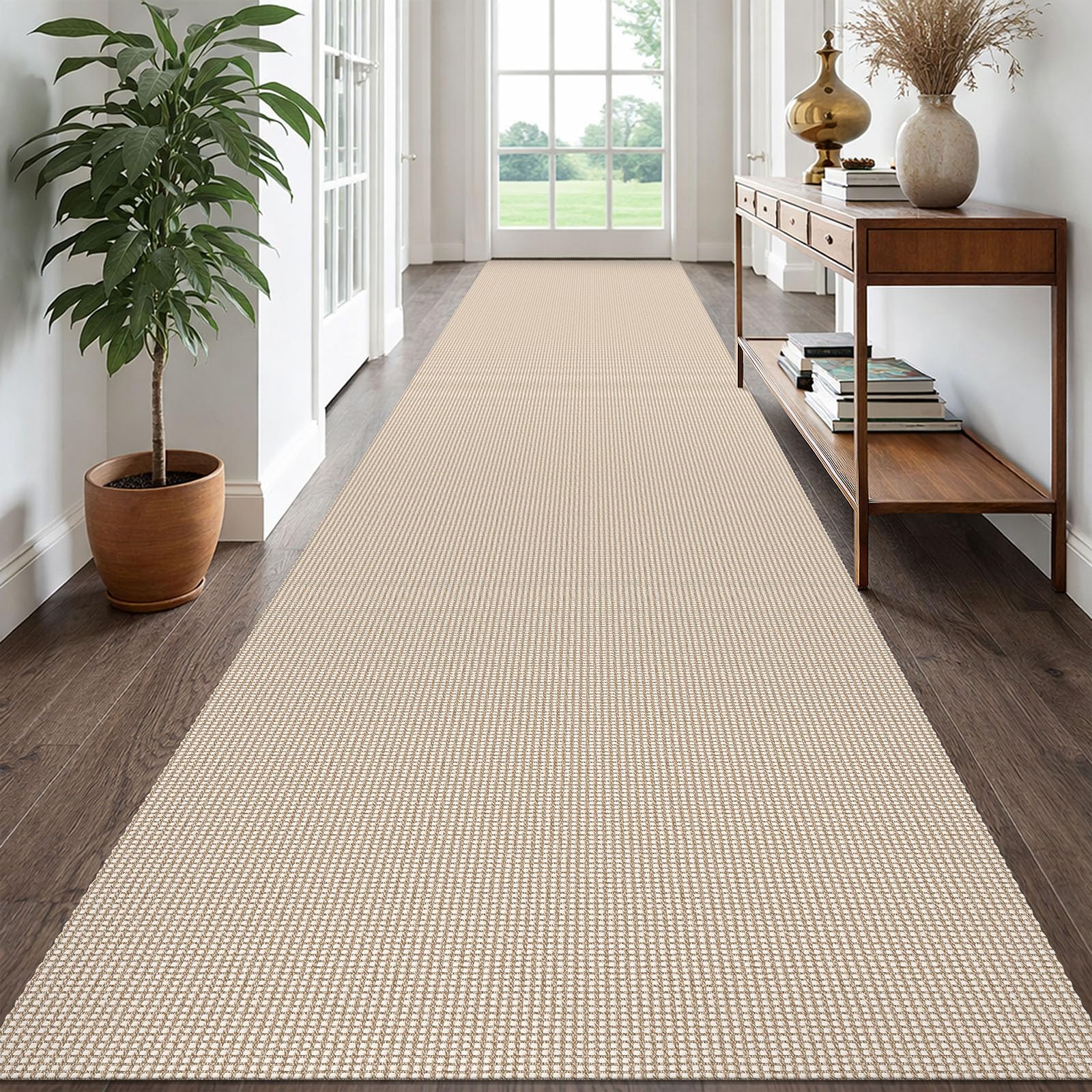 EARTHALL Woven Area Rug 4x6 Ft Washable Rugs for Entryway Non Slip Braided Throw Rugs Bedroom Carpet Cotton Entry Rug Cotton Floor Carpets for Bedroom Dining Room Living Room, Orange/Tan/Brown