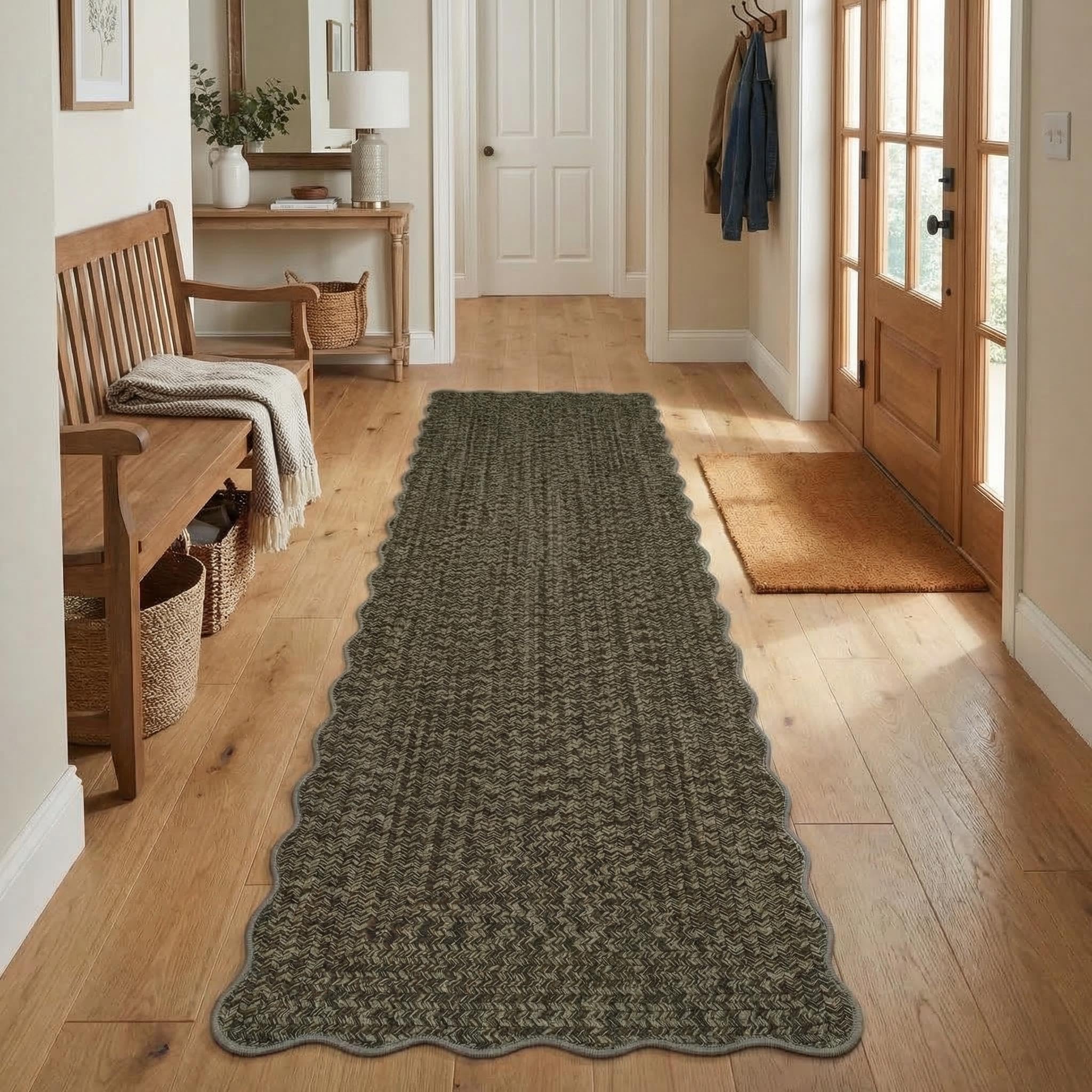 8x10 Natural Braided Washable Farmhouse Rug Non Slip Stain Resistant Low Pile Carpet