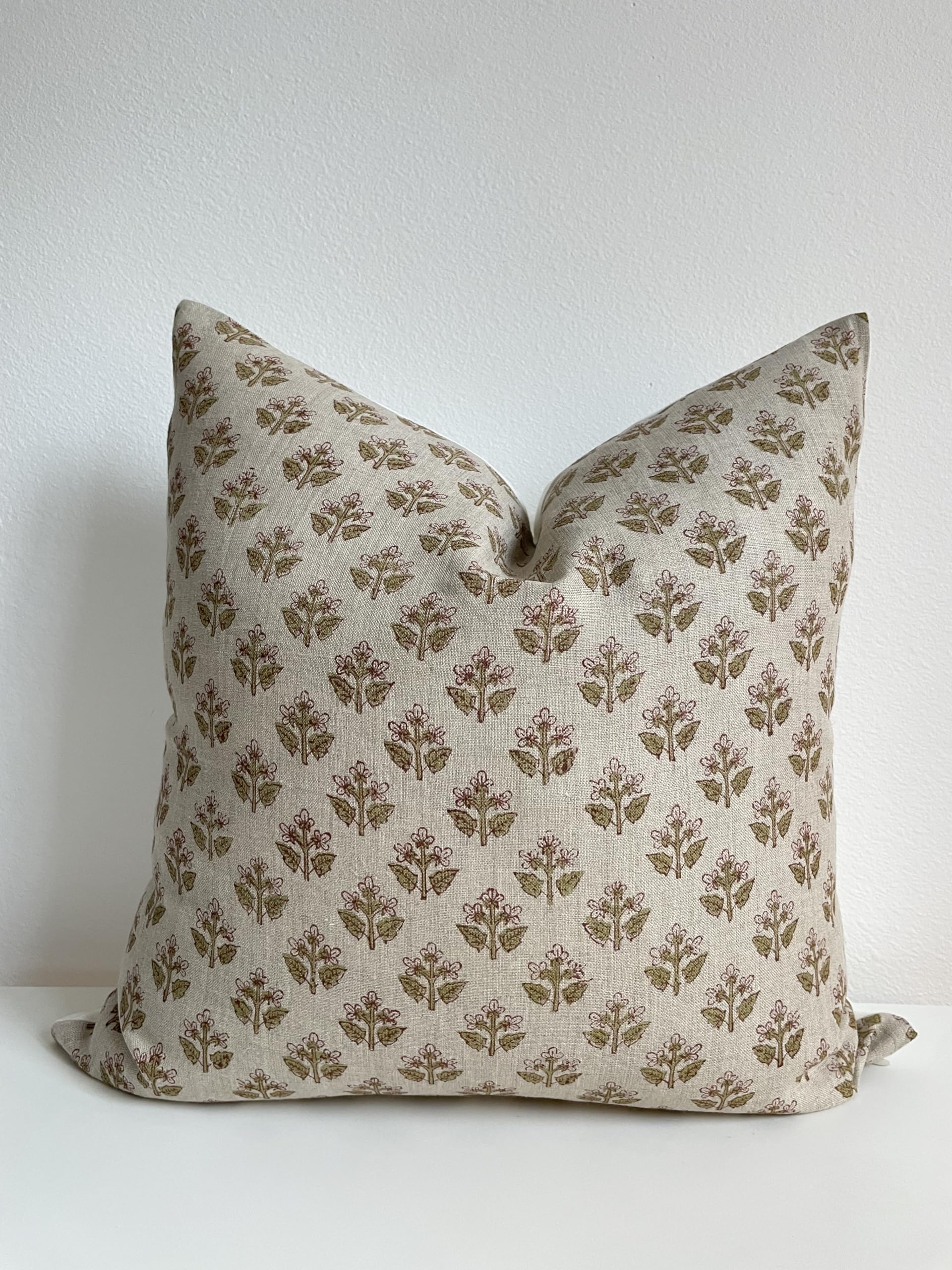 Canyon Theory Studio Hand Block Print Pure Linen 20x20 Inch Throw Pillow Cover: Indoor Outdoor Handmade Vintage Cushion Cover (Cora)