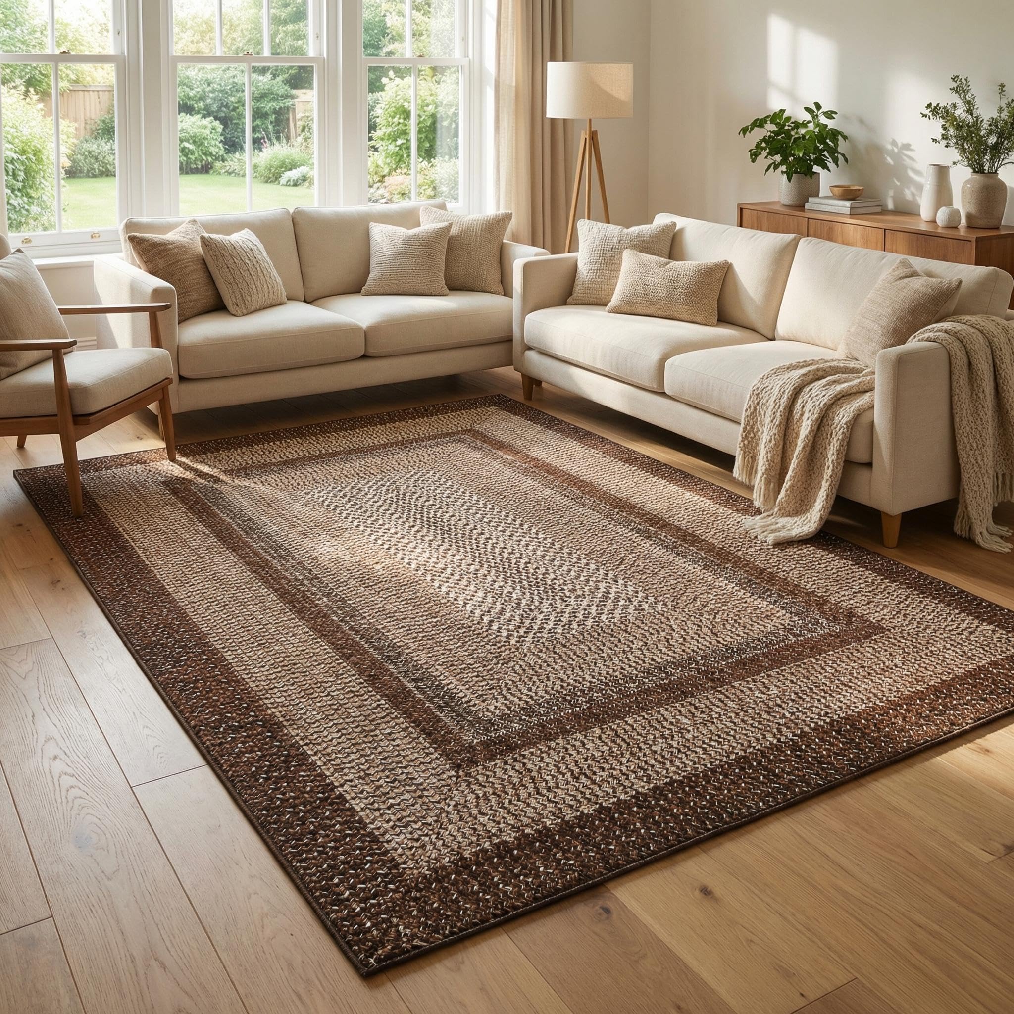 8x10 Natural Braided Washable Farmhouse Rug Non Slip Stain Resistant Low Pile Carpet