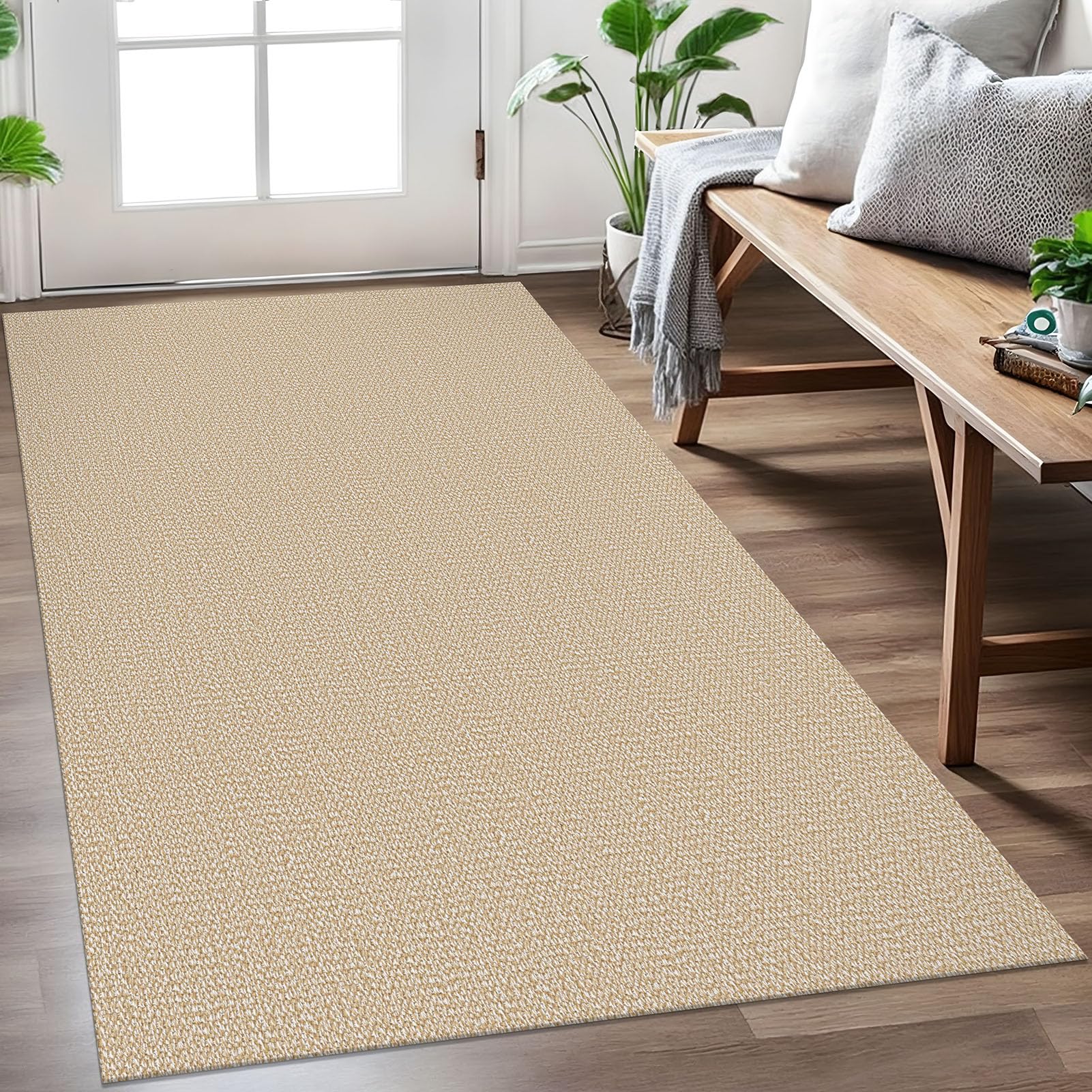 EARTHALL Washable Area Rug 4x6 Ft Non Slip Rugs for Entryway Braided Rubber Backed Bedroom Carpet Cotton Entry Rug Woven Floor Carpets for Bedroom Dining Room Living Room, Send/Beige