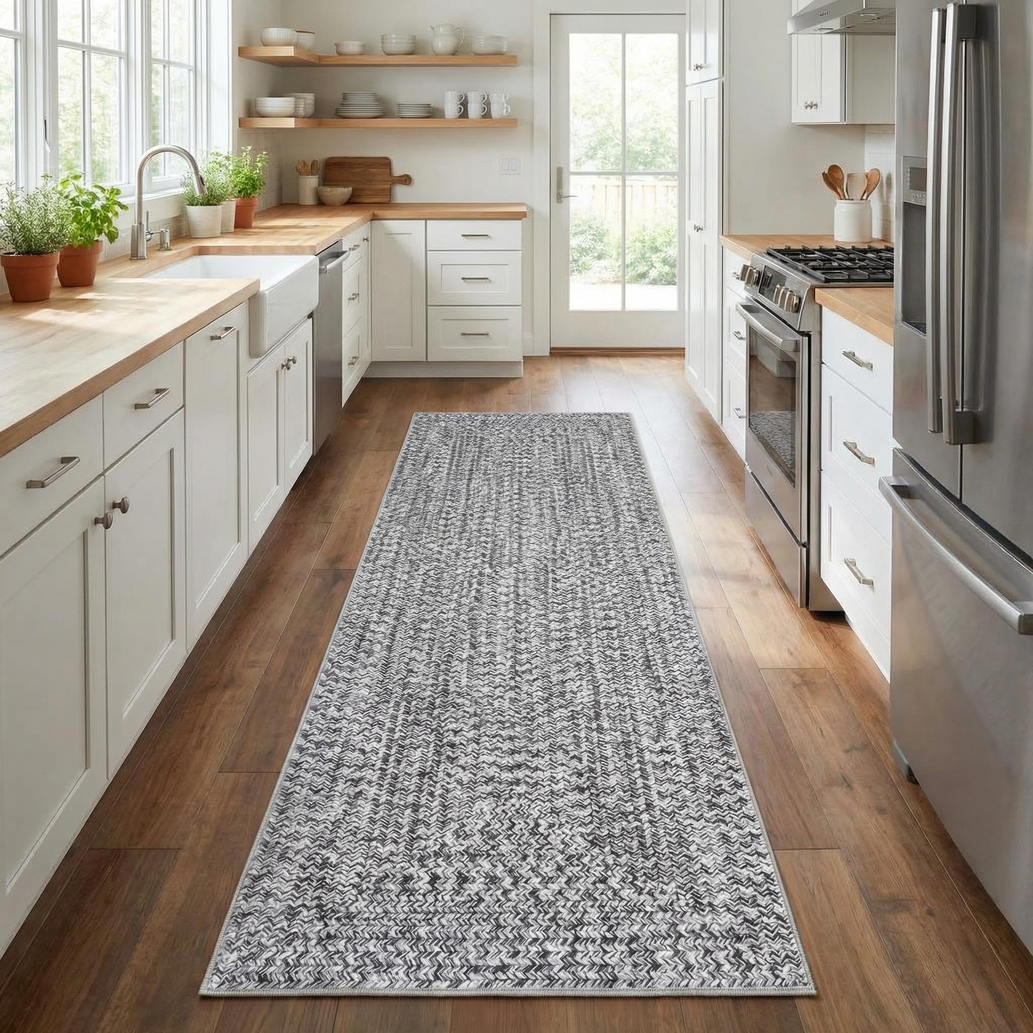 8x10 Natural Braided Washable Farmhouse Rug Non Slip Stain Resistant Low Pile Carpet