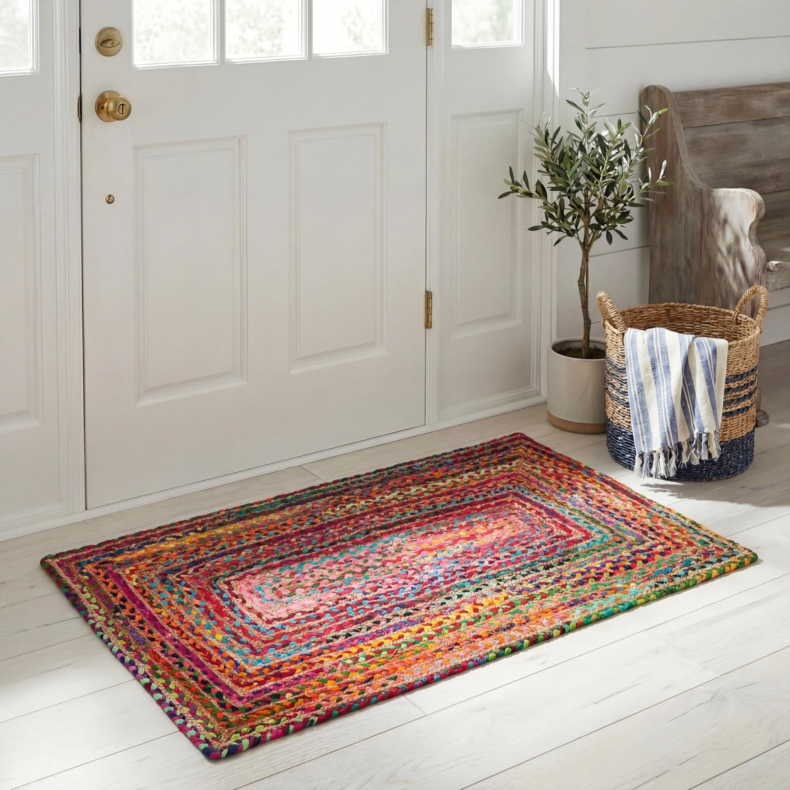 SAFAVIEH Area Rug 8x10 - Cape Cod Collection - Large - Beige & Multi, Handmade Jute & Cotton, Woven Braided Design (CAP202B)