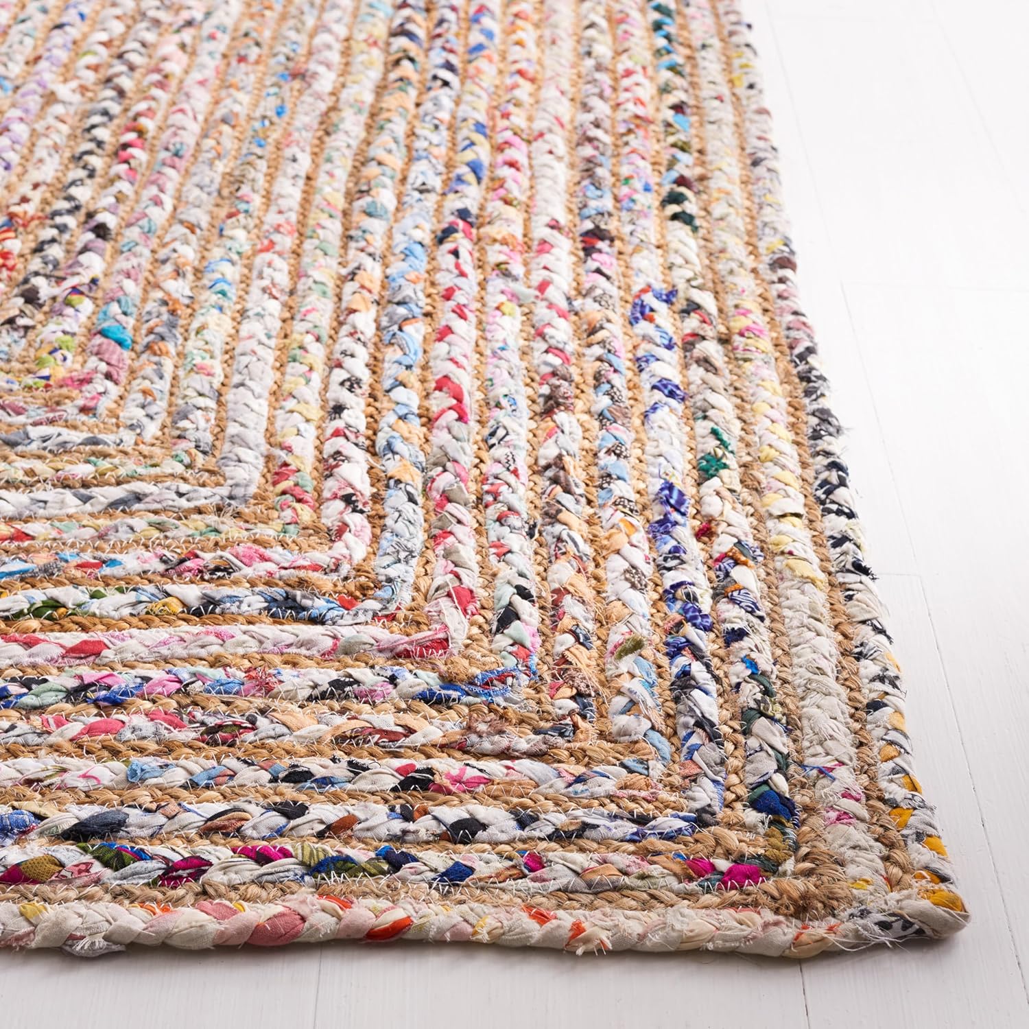 SAFAVIEH Area Rug 8x10 - Cape Cod Collection - Large - Beige & Multi, Handmade Jute & Cotton, Woven Braided Design (CAP202B)