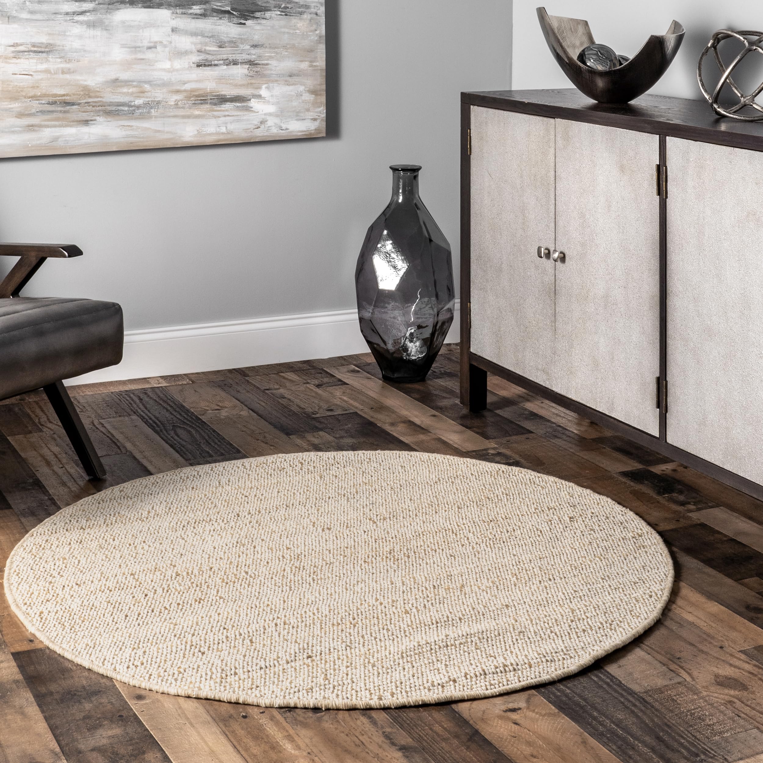 nuLOOM 5x8 Elfriede Jute & Cotton Hand Woven Area Rug, Natural, Solid Rustic Farmhouse Style, Weaved Design, Natural Fiber, For Bedroom, Living Room, Dining Room, Hallway, Office, Entryway