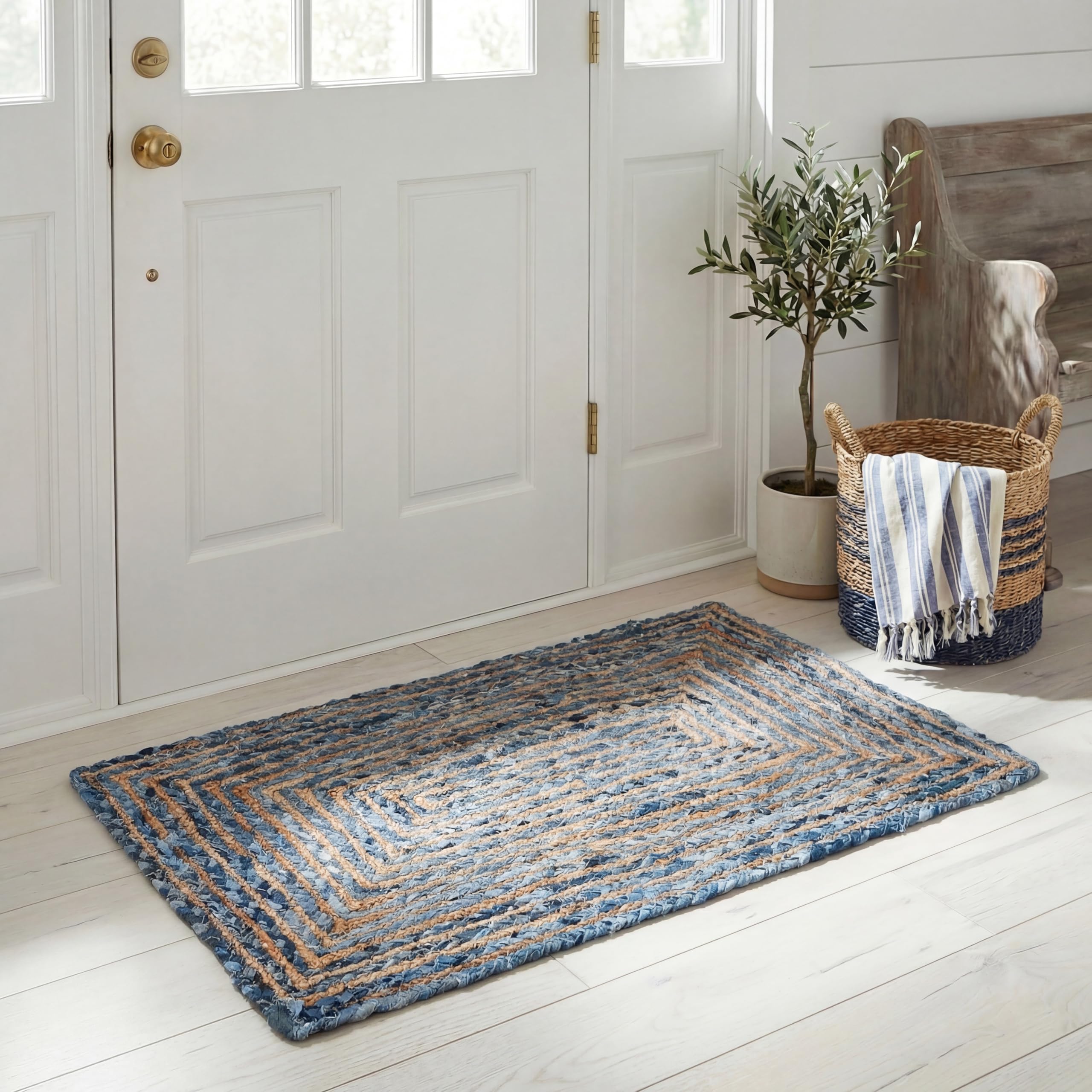 SAFAVIEH Area Rug 8x10 - Cape Cod Collection - Large - Beige & Multi, Handmade Jute & Cotton, Woven Braided Design (CAP202B)