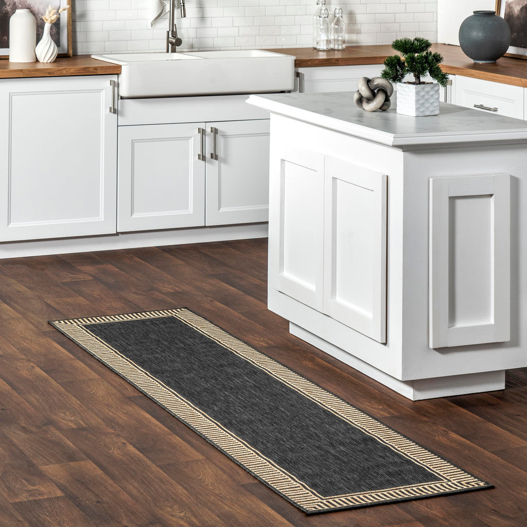 Nuloom Asha Light Brown/Ivory, 8' x 10', Casual, Striped Border, Soft and Cozy, High Traffic, Easy Clean, Durable Area Rug for Indoor/Outdoor Patio, Deck, Porch, Garden, Courtyard