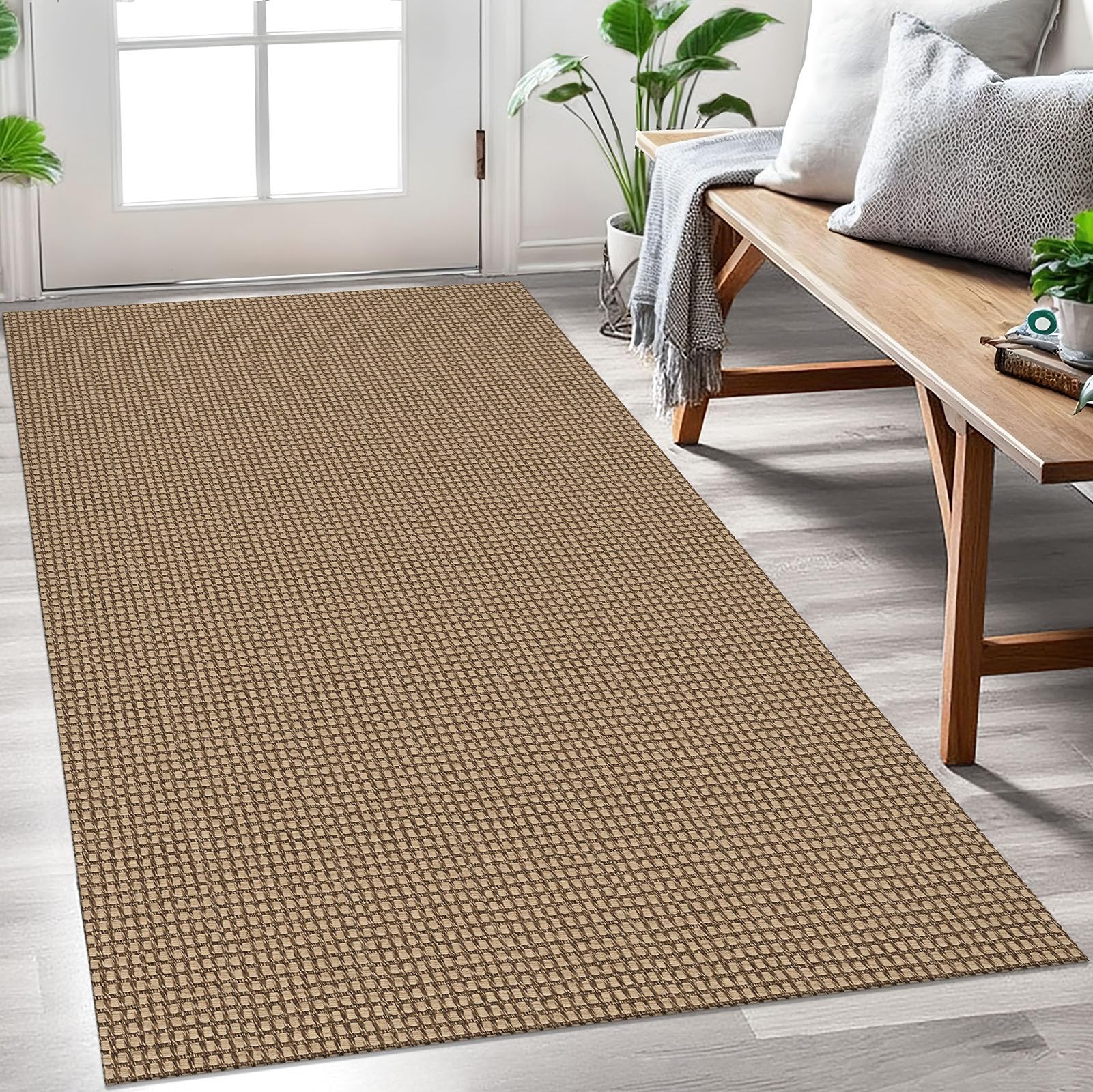 EARTHALL Woven Area Rug 4x6 Ft Washable Rugs for Entryway Non Slip Braided Throw Rugs Bedroom Carpet Cotton Entry Rug Cotton Floor Carpets for Bedroom Dining Room Living Room, Orange/Tan/Brown