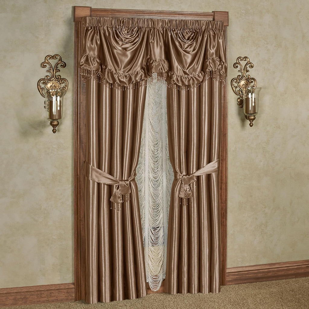 Touch of Class Portia Luxury Window Treatment | Rich Smoky Topaz | Premier Smooth Polyester Satin Elegant 2 Piece Lined Window Drapery Set with Empire Valance and 84 Inch Long Curtain Pair
