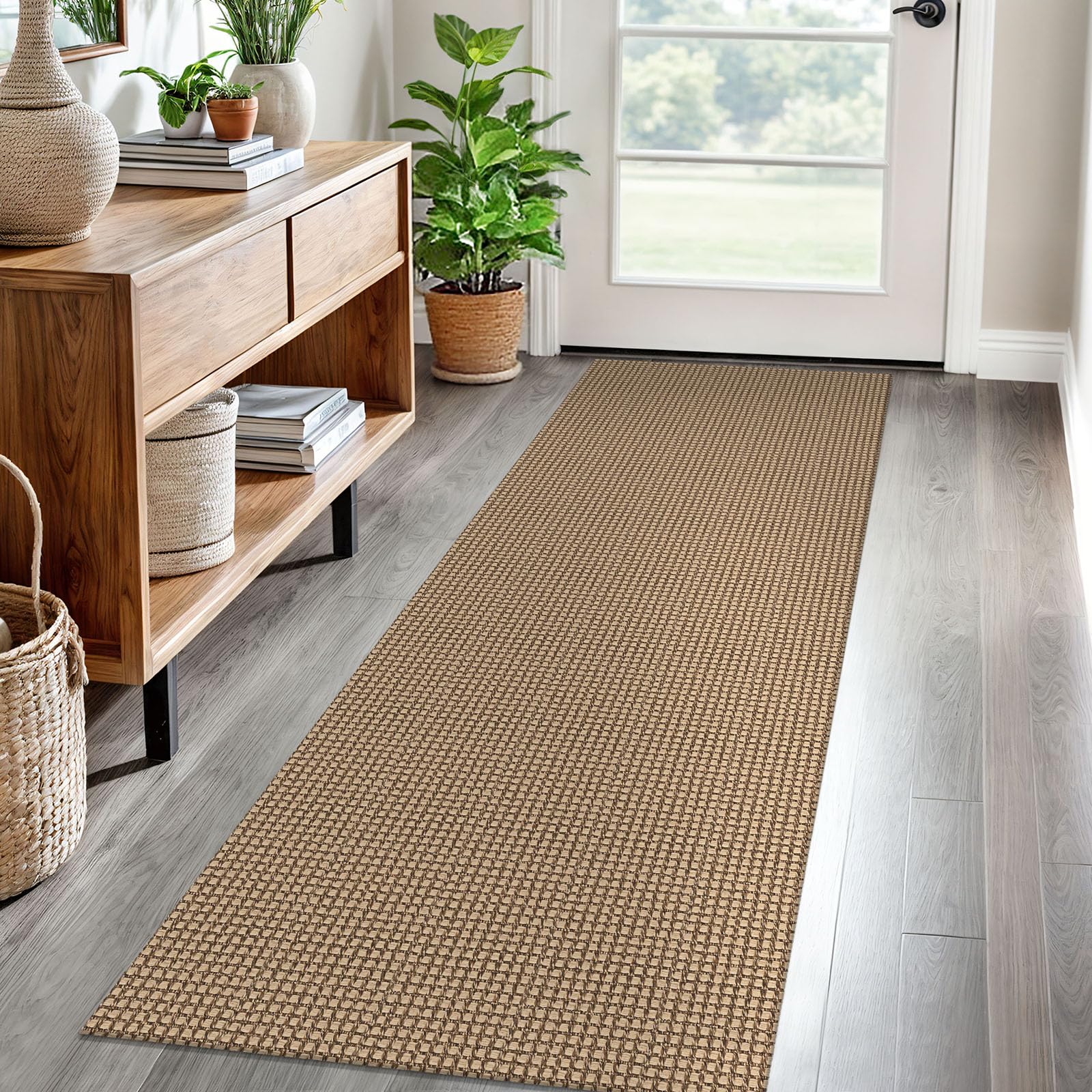 EARTHALL Woven Area Rug 4x6 Ft Washable Rugs for Entryway Non Slip Braided Throw Rugs Bedroom Carpet Cotton Entry Rug Cotton Floor Carpets for Bedroom Dining Room Living Room, Orange/Tan/Brown