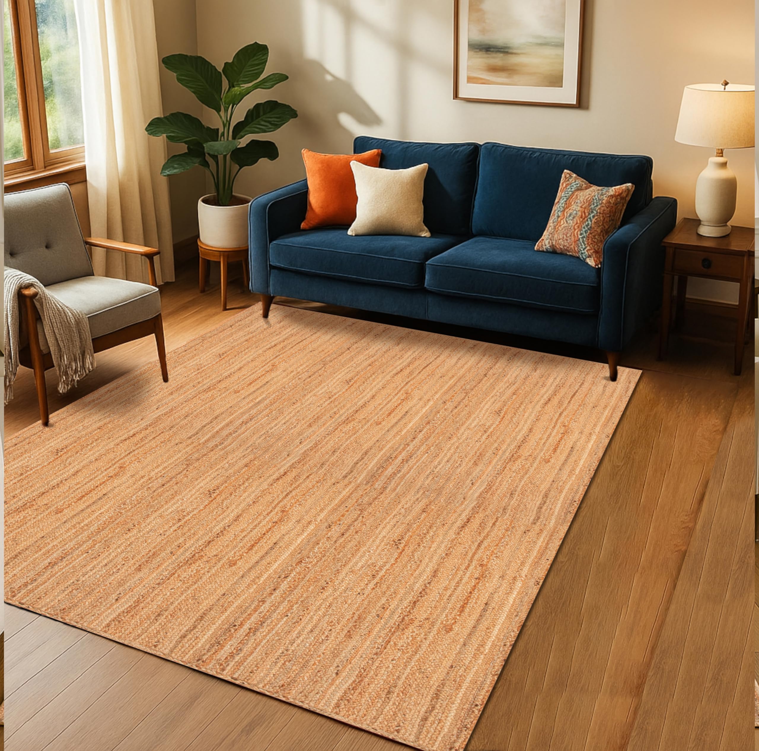 Hausattire Hand Woven Jute Braided Rug, 4’ Round – Natural, Reversible Boho Entry Area Rugs for Kitchen, Living Room I Farmhouse Decorative Floor Rug, 4 Feet Round