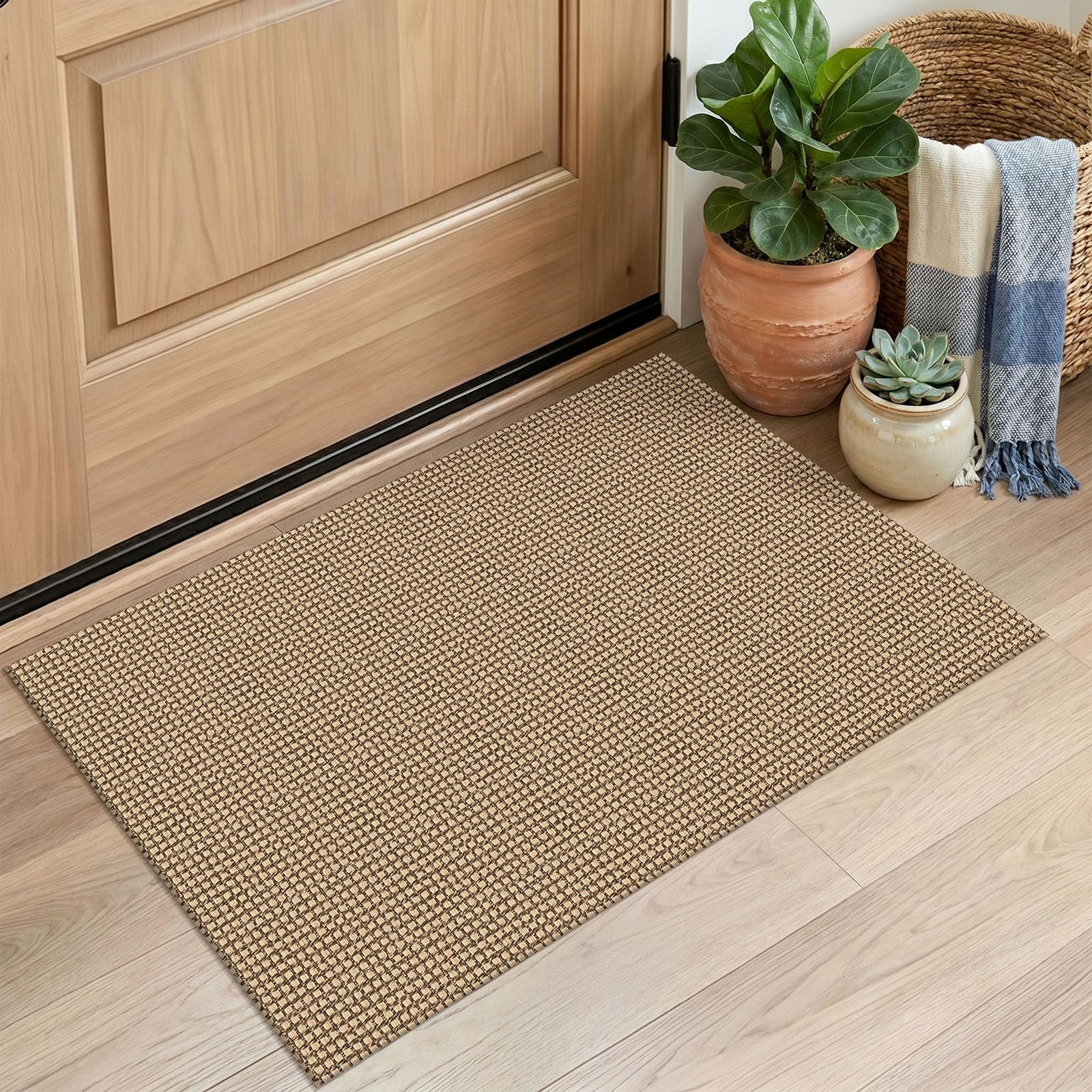 EARTHALL Woven Area Rug 4x6 Ft Washable Rugs for Entryway Non Slip Braided Throw Rugs Bedroom Carpet Cotton Entry Rug Cotton Floor Carpets for Bedroom Dining Room Living Room, Orange/Tan/Brown