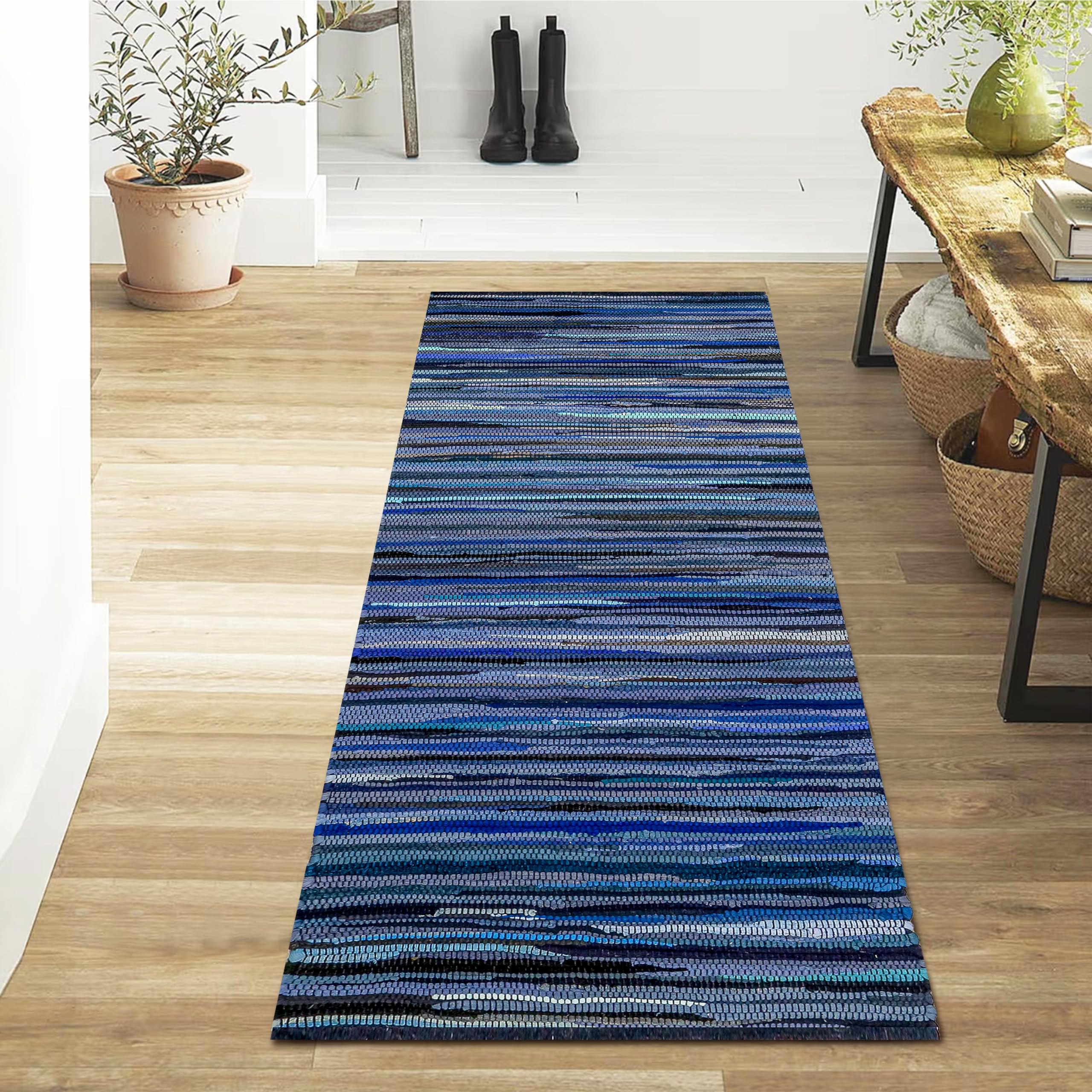 8x10 Multi Handwoven Reversible Cotton Chindi Rag Rug Boho Farmhouse Floor Carpet