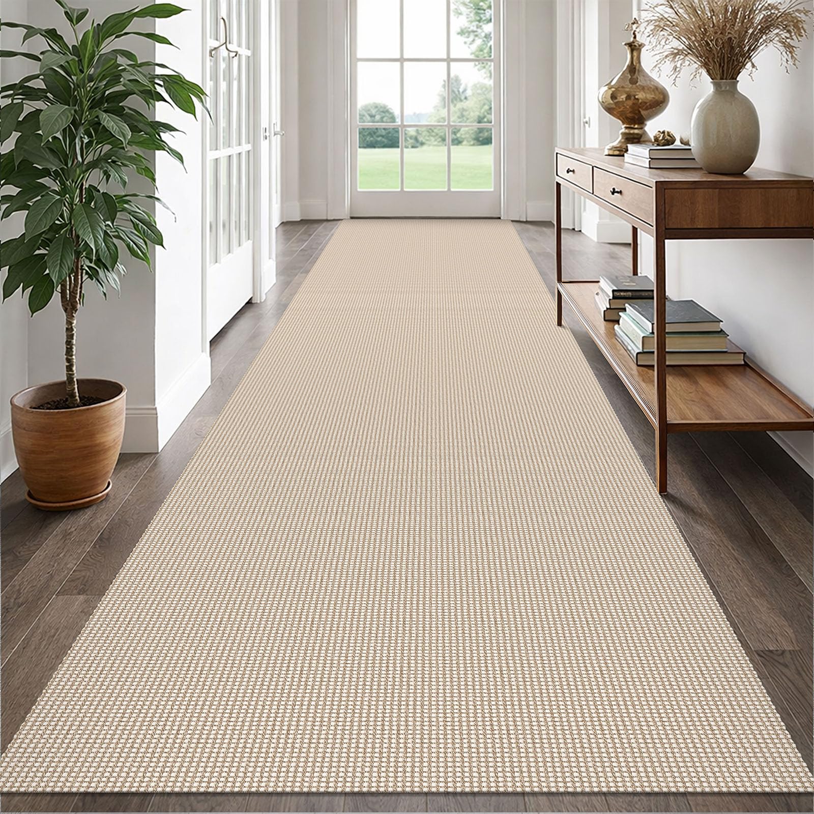 EARTHALL Woven Area Rug 4x6 Ft Washable Rugs for Entryway Non Slip Braided Throw Rugs Bedroom Carpet Cotton Entry Rug Cotton Floor Carpets for Bedroom Dining Room Living Room, Orange/Tan/Brown