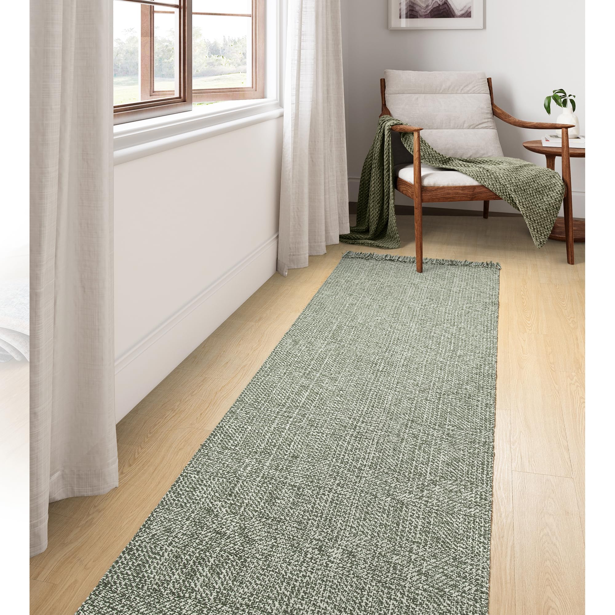 Collive Comfy Area Rug 4' x 6', Tan/Cream Woven Cotton Bedroom Rugs, Modern Indoor Accent Rug Floor Carpet with Tassel for Living Room, Nursery Room, Dining Room, Bedside, Office, Patio Decor