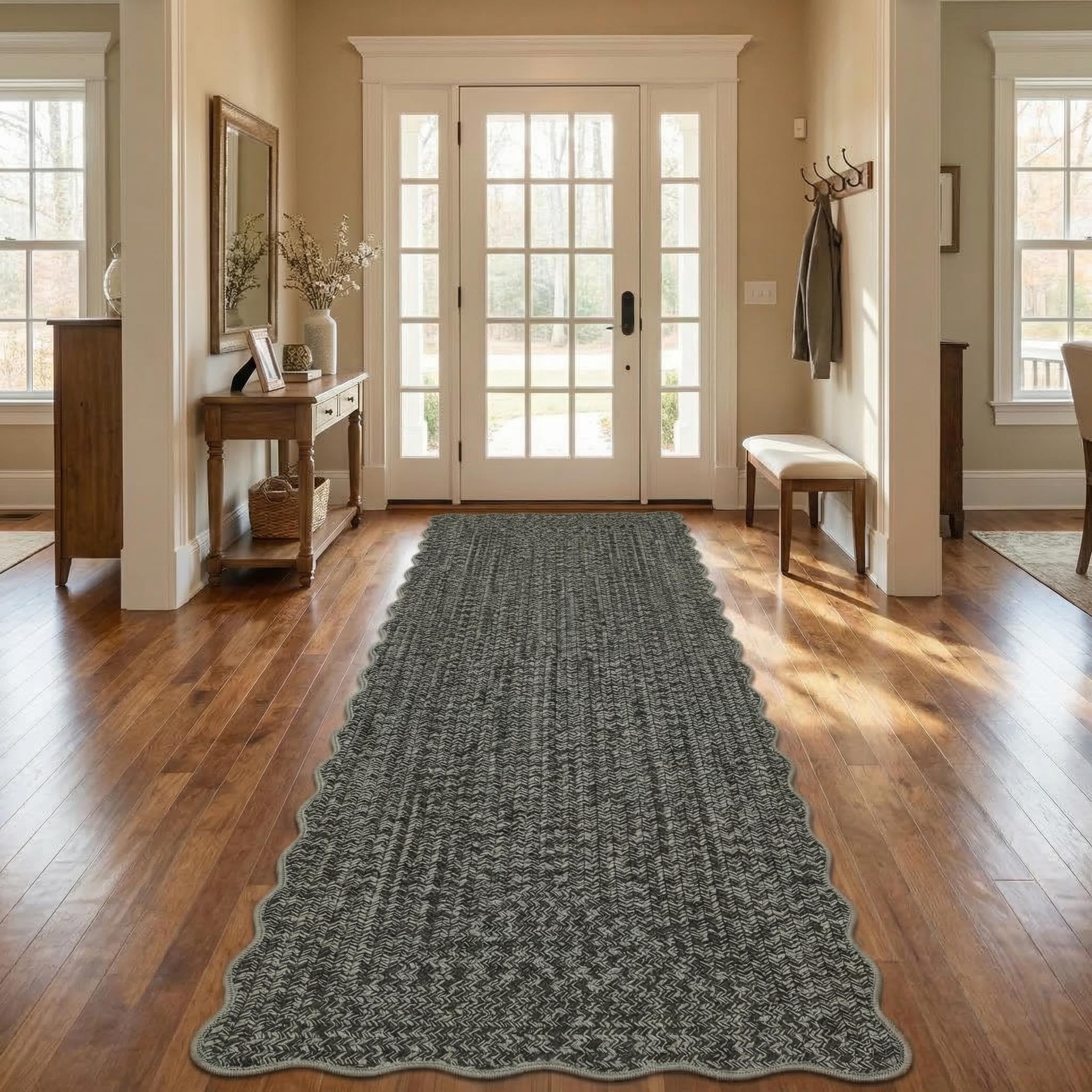 8x10 Natural Braided Washable Farmhouse Rug Non Slip Stain Resistant Low Pile Carpet