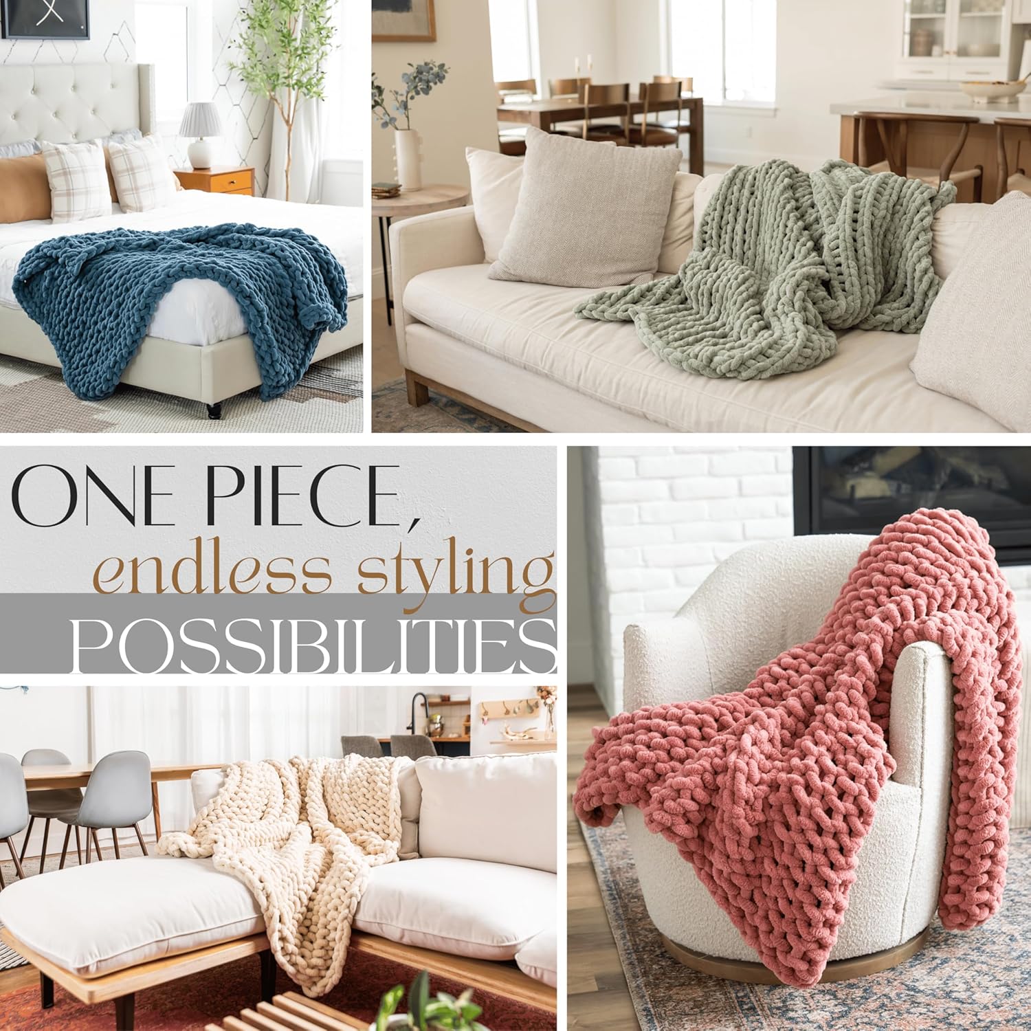 SAMIAH LUXE Chunky Knit Throw Blanket 50x70, Sage Green Chenille Throw Blanket for Couch Bed Sofa, Soft Fluffy Cable Knit Blanket, Oeko-TEX Certified, Machine Washable