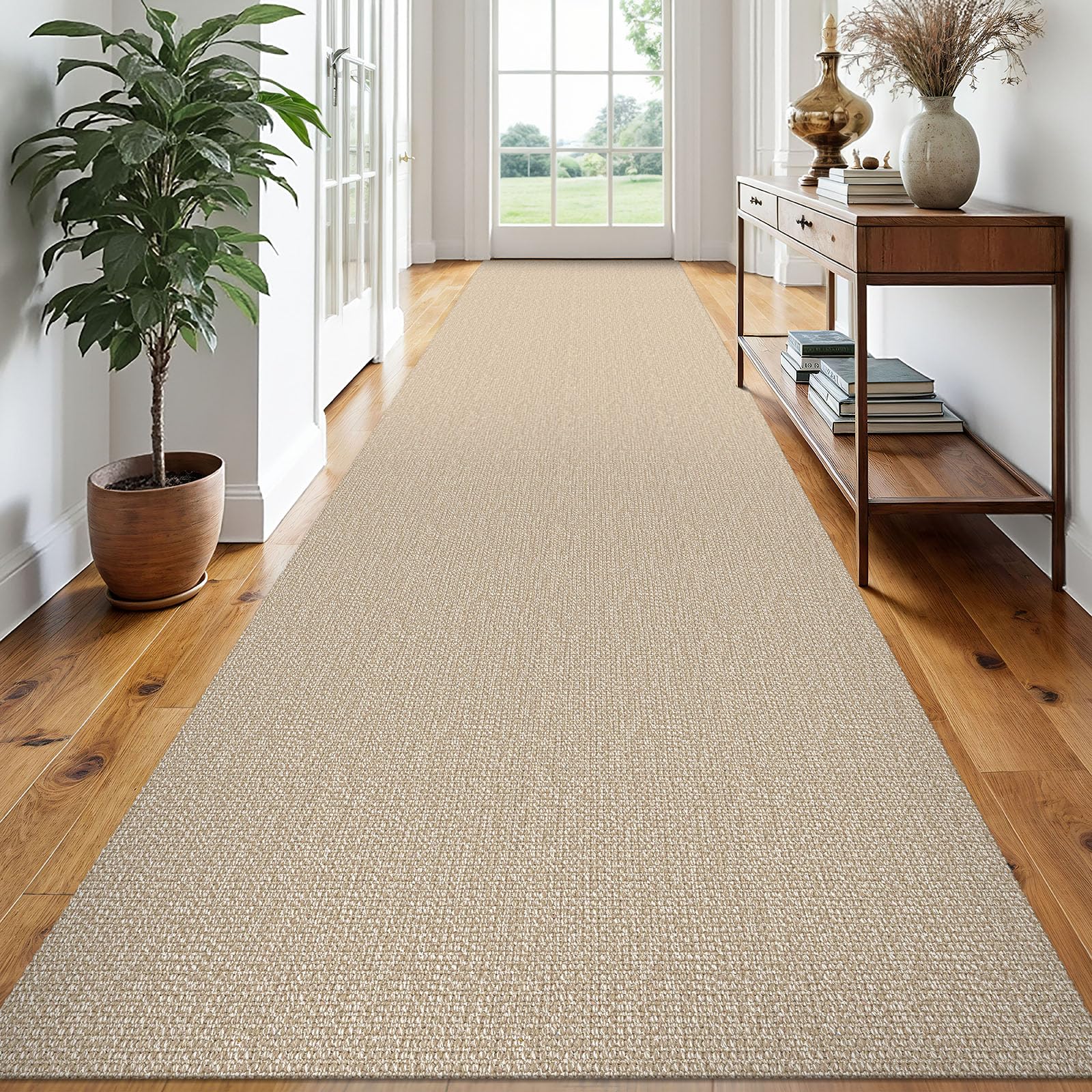 EARTHALL Washable Area Rug 4x6 Ft Non Slip Rugs for Entryway Braided Rubber Backed Bedroom Carpet Cotton Entry Rug Woven Floor Carpets for Bedroom Dining Room Living Room, Send/Beige