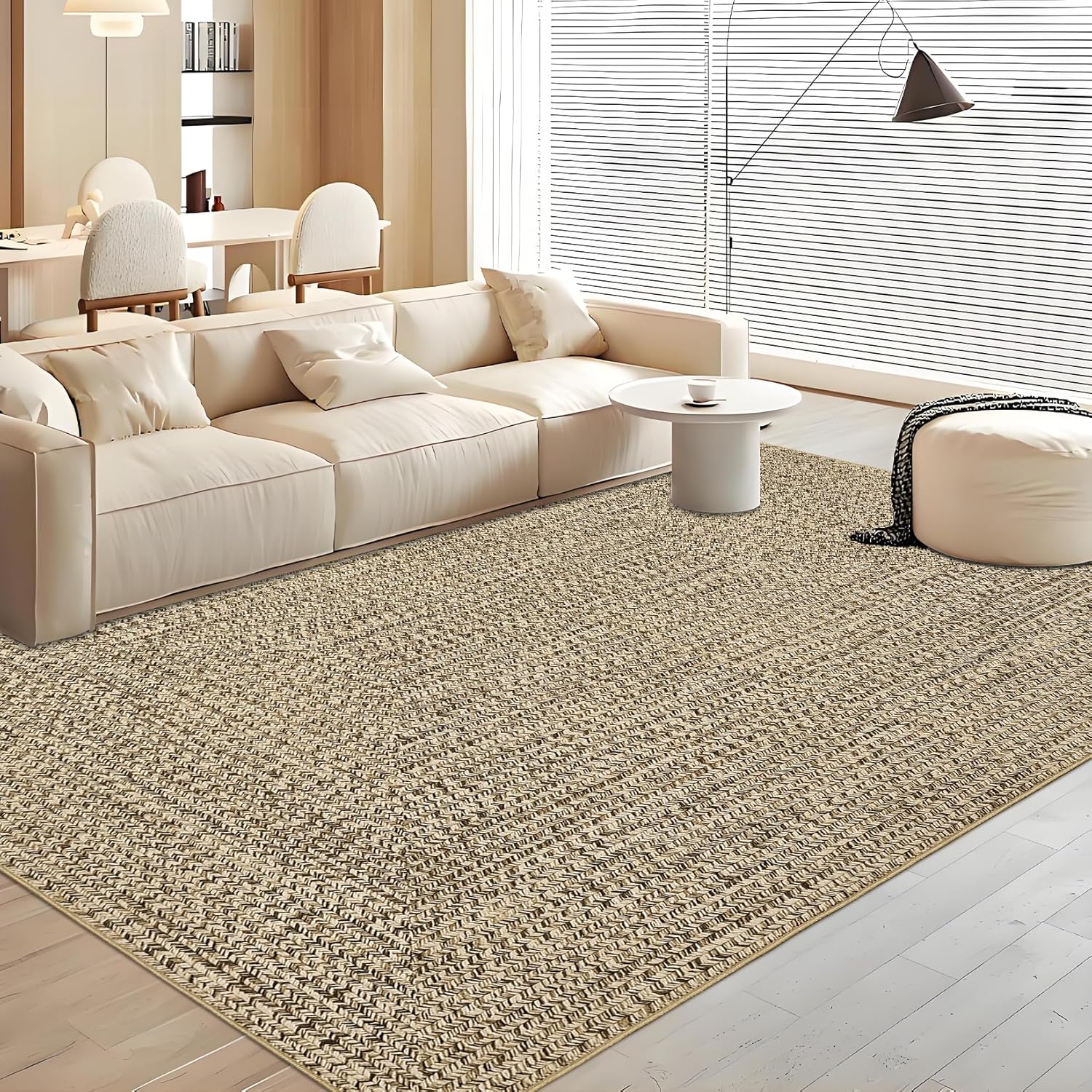 8x10 Natural Braided Washable Farmhouse Rug Non Slip Stain Resistant Low Pile Carpet