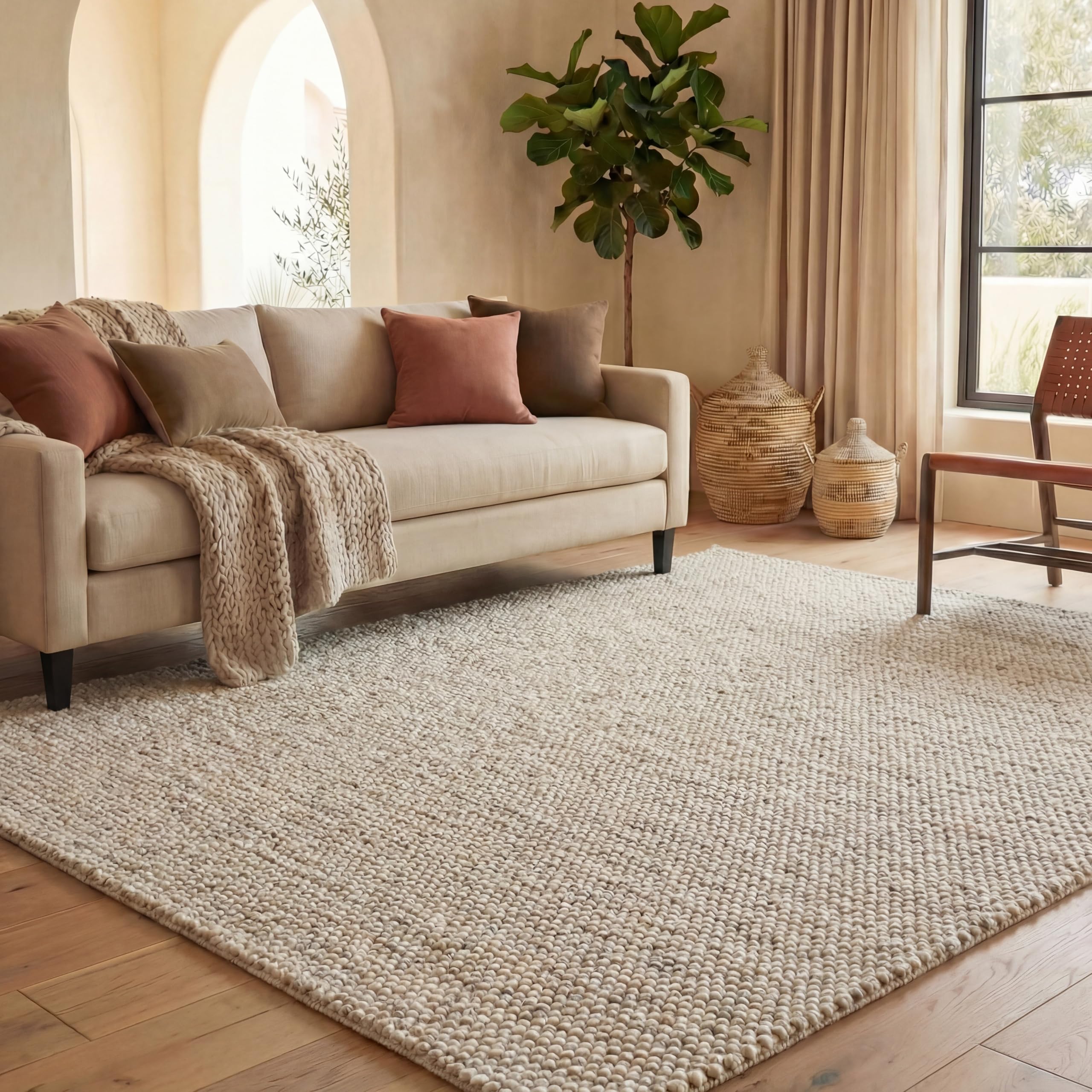SAFAVIEH Area Rug 5x8 - Natura Collection - Beige & Ivory, Handmade Wool Blend, Textured Design, Ideal for Living Room, Bedroom, Dining Space (NAT425B)