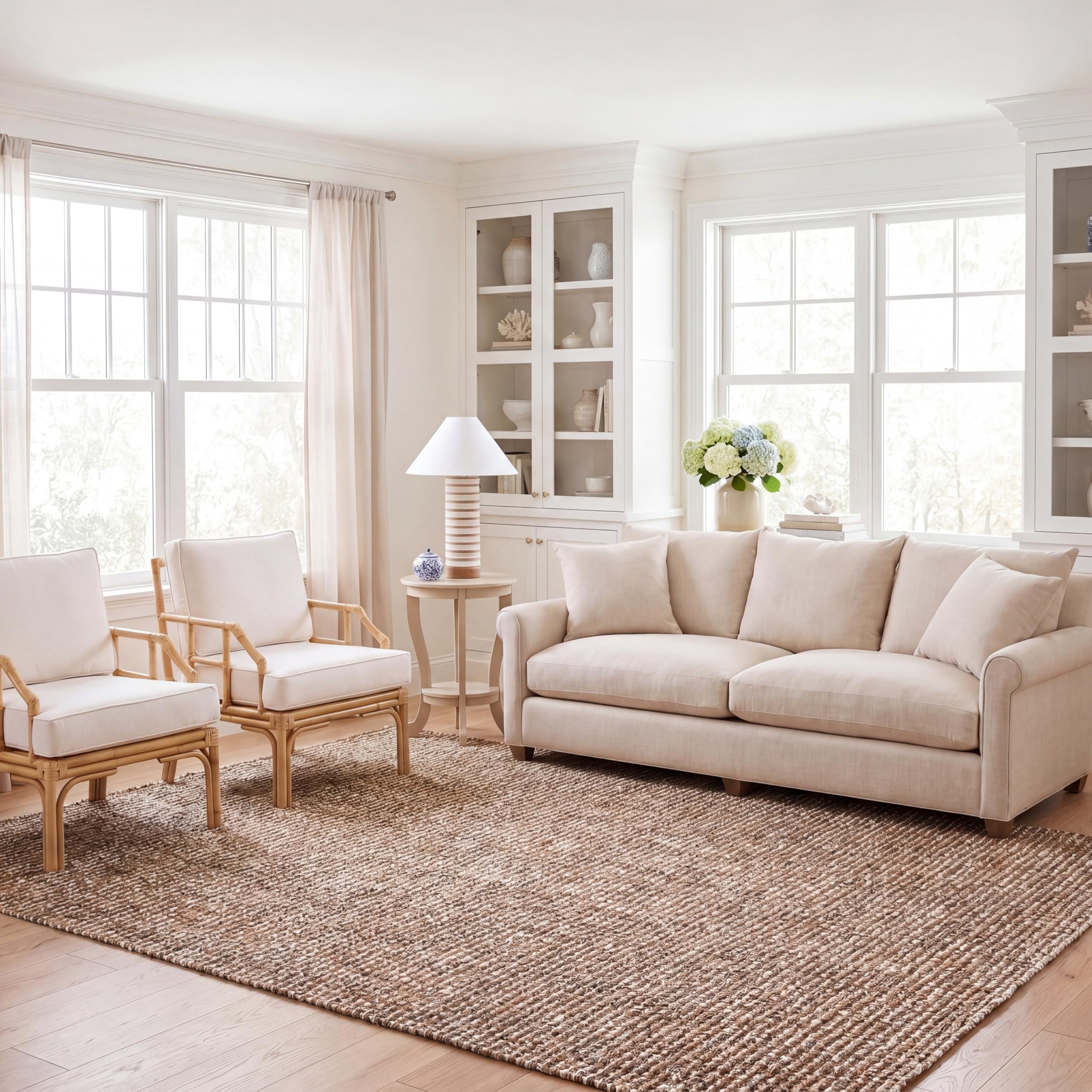 SAFAVIEH Area Rug 8x10 - Natural Fiber Collection - Large - Natural Brown, Handmade Jute, Farmhouse Style, Chunky Textured Thick Pile (NF447A)