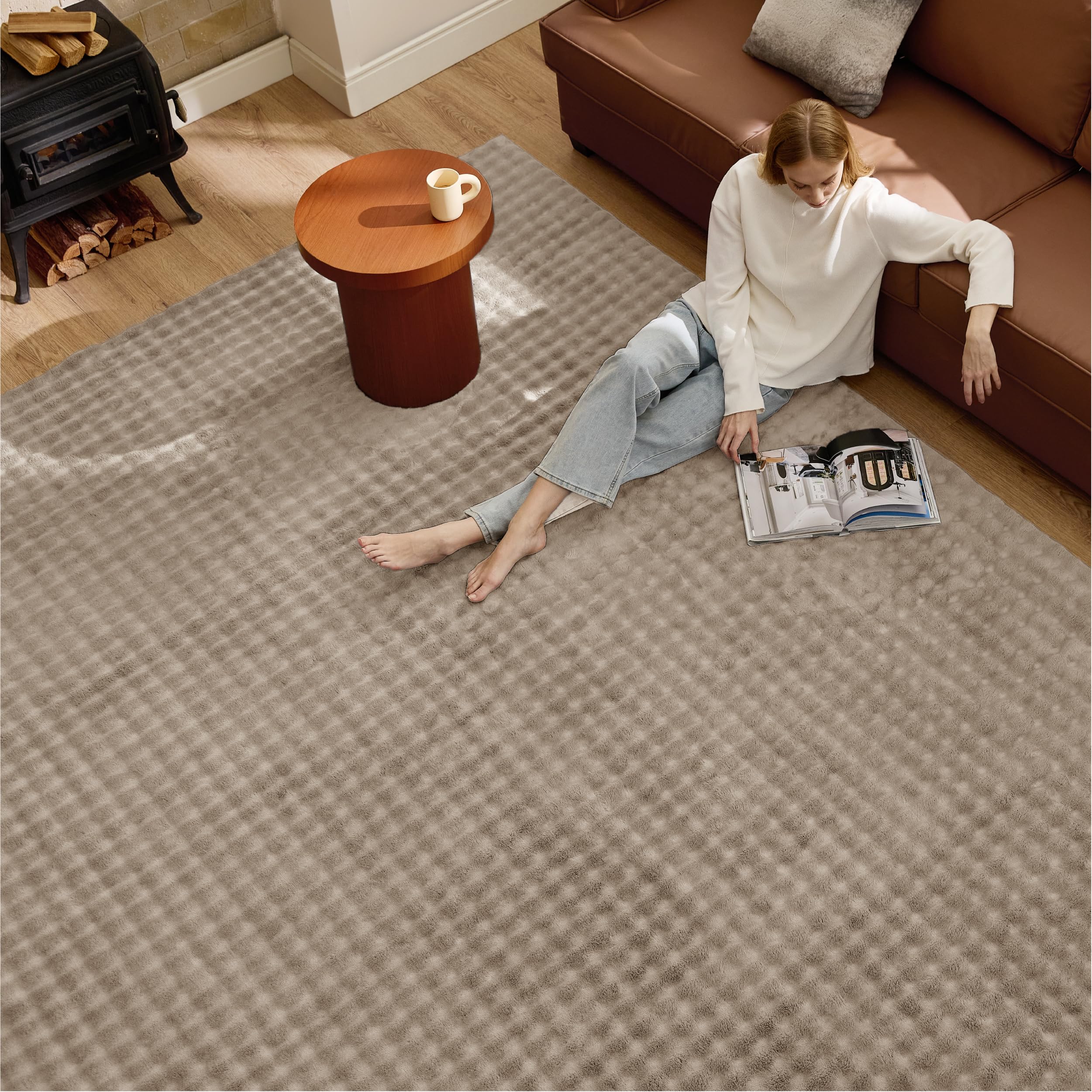 Bedsure 5x7 Printed Jute-Look Rug for Living Room, Machine Washable Rugs, Jute-Look Rug, Non-Slip Backing, Non-Shedding