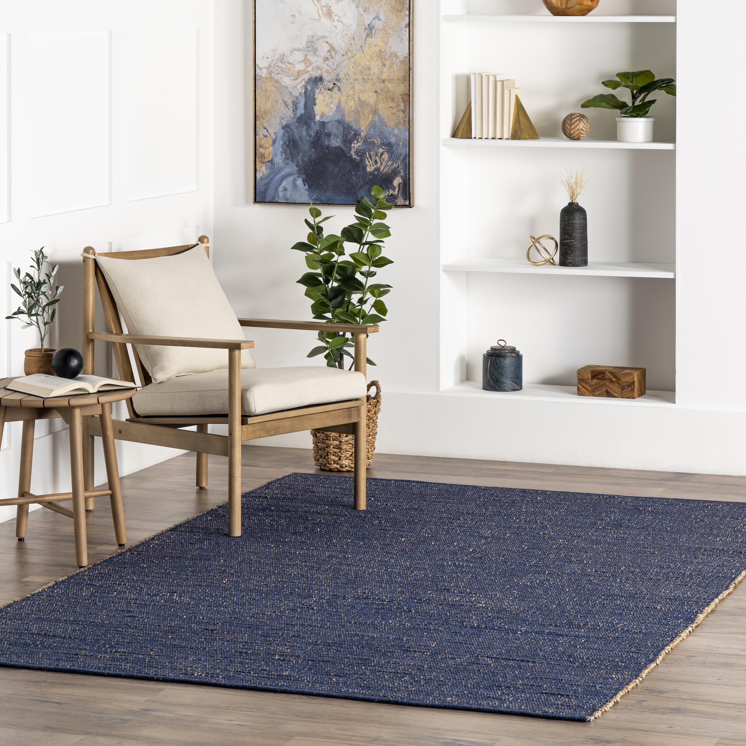 nuLOOM 5x8 Elfriede Jute & Cotton Hand Woven Area Rug, Natural, Solid Rustic Farmhouse Style, Weaved Design, Natural Fiber, For Bedroom, Living Room, Dining Room, Hallway, Office, Entryway