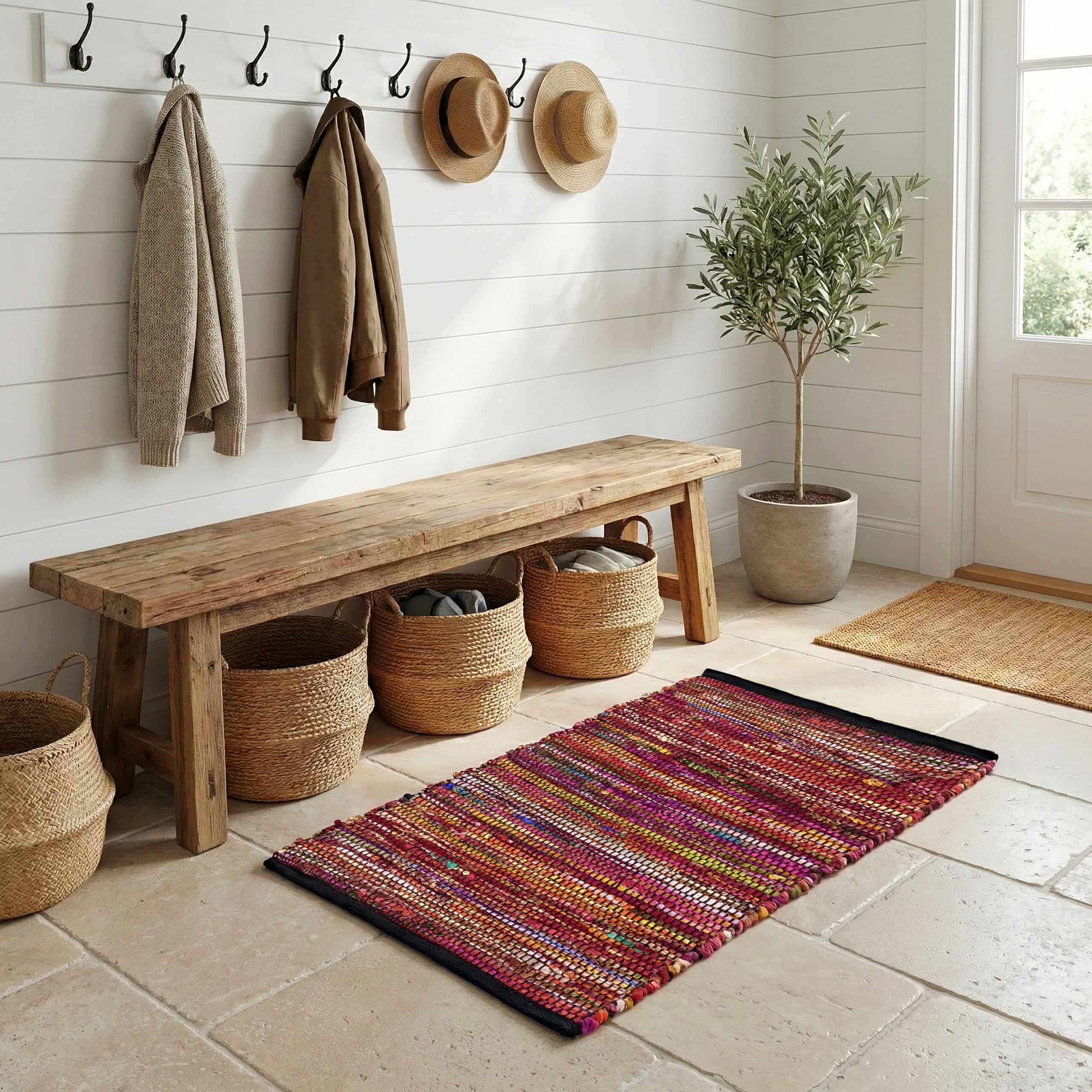 8x10 Multi Handwoven Reversible Cotton Chindi Rag Rug Boho Farmhouse Floor Carpet