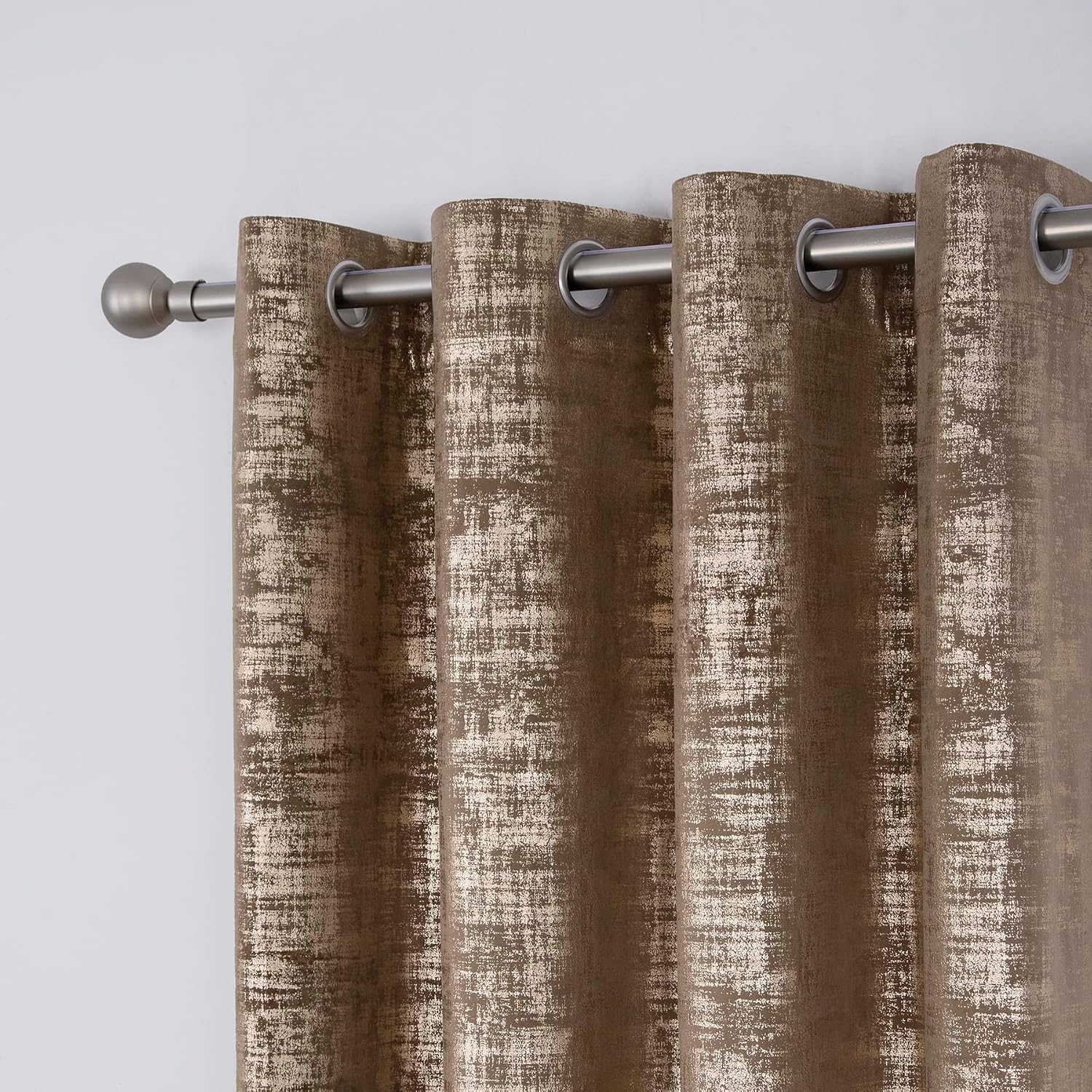 Mocha Velvet 108" Long Curtains with Gold Foil Print Set of 2 Luxury Window Treatments