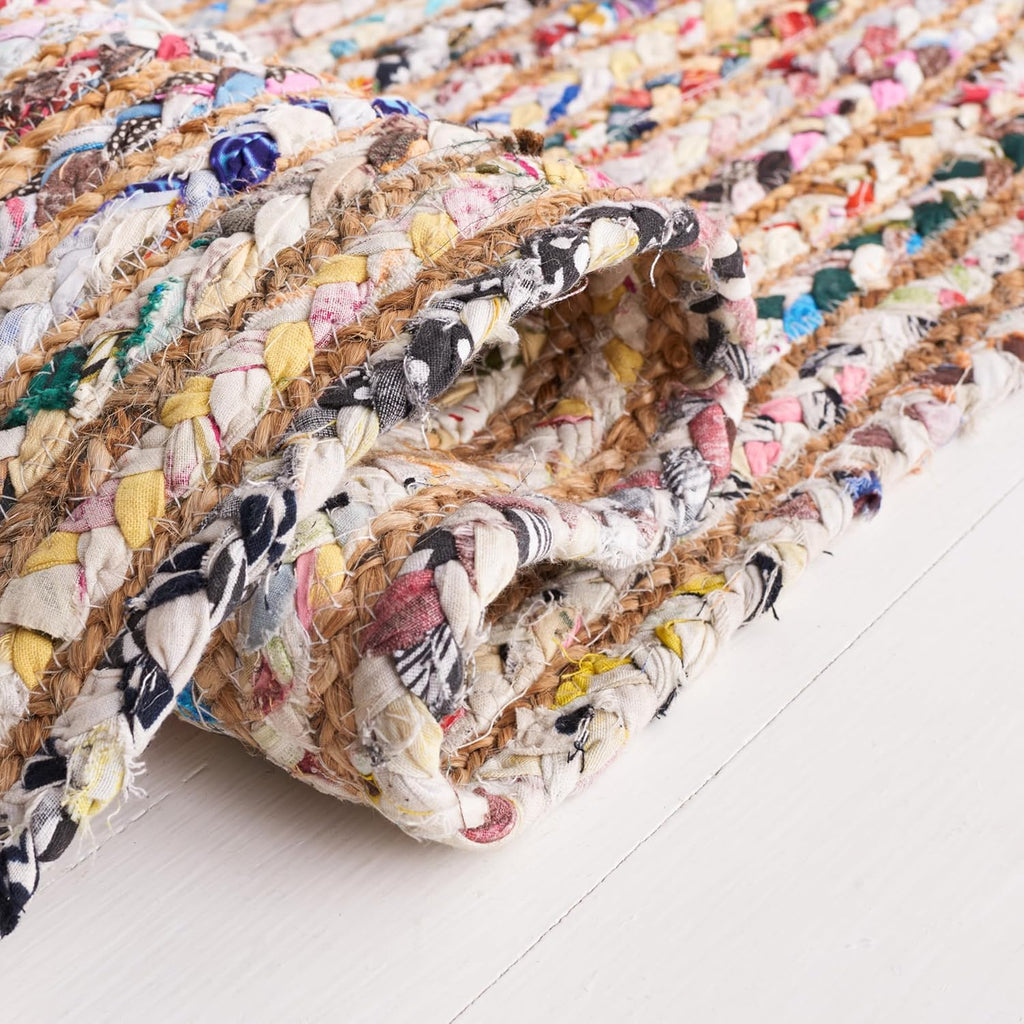 SAFAVIEH Area Rug 4x6 - Cape Cod Collection - Beige & Multi, Handmade Jute & Cotton, Woven Braided Design (CAP202B)