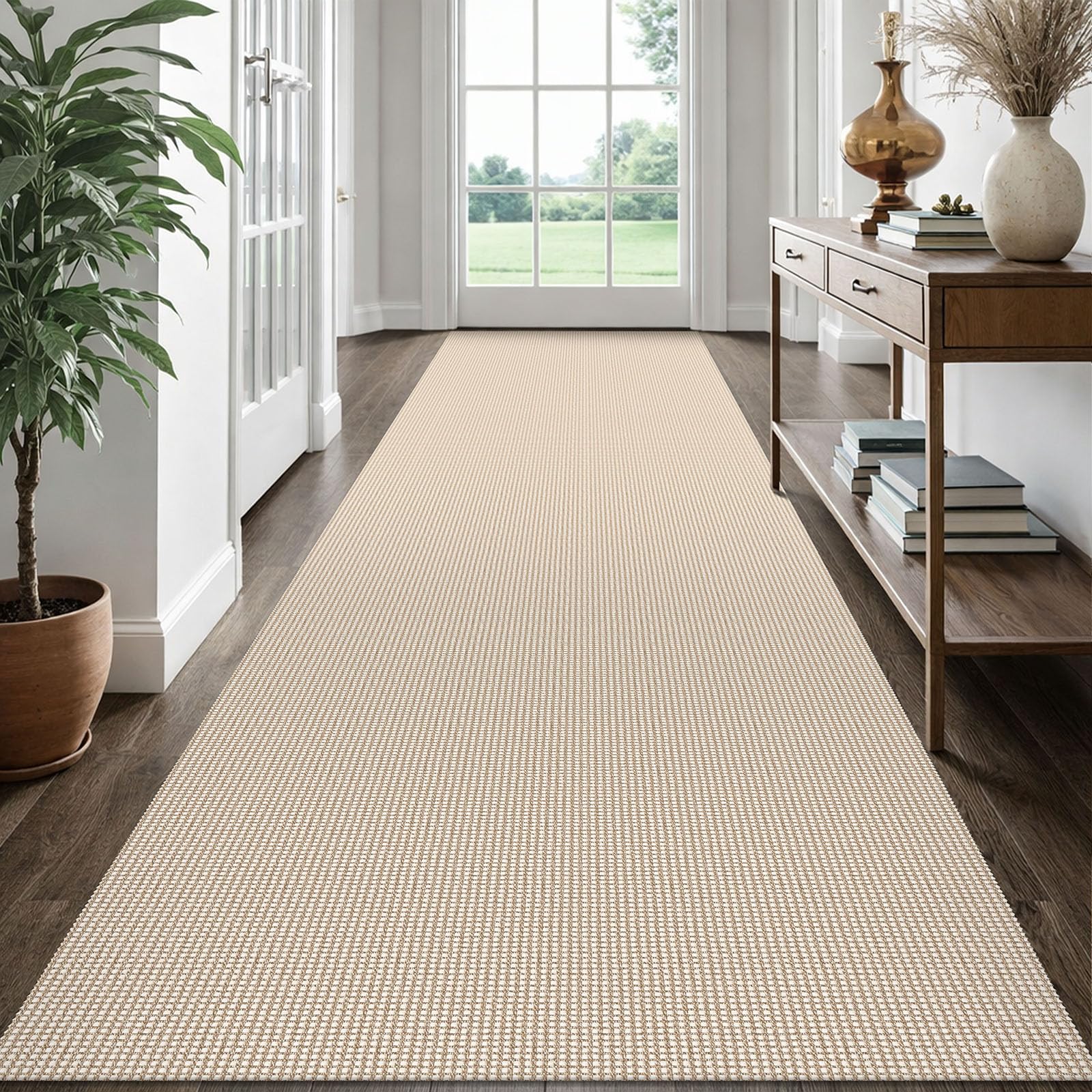 EARTHALL Woven Area Rug 4x6 Ft Washable Rugs for Entryway Non Slip Braided Throw Rugs Bedroom Carpet Cotton Entry Rug Cotton Floor Carpets for Bedroom Dining Room Living Room, Orange/Tan/Brown