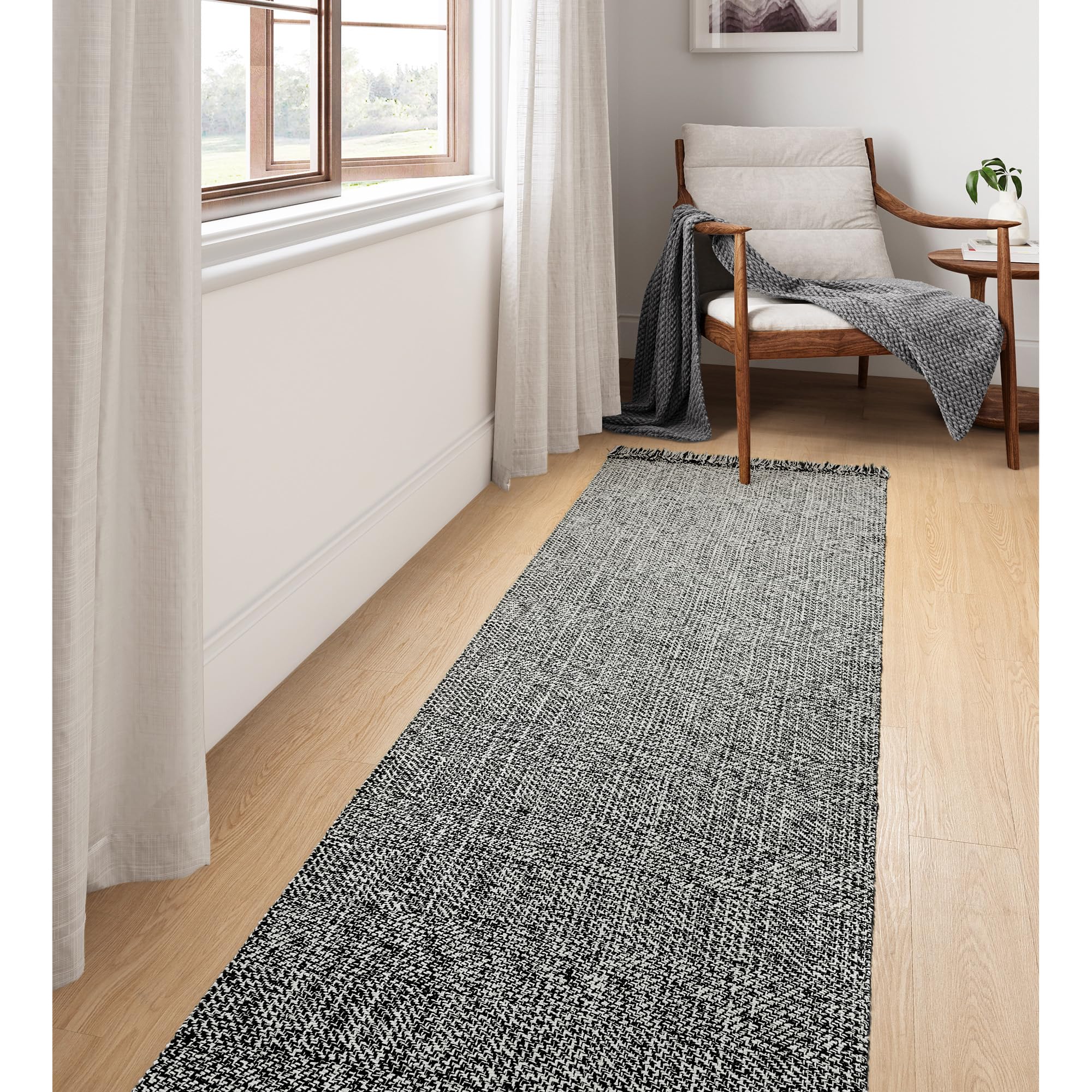 Collive Comfy Area Rug 4' x 6', Tan/Cream Woven Cotton Bedroom Rugs, Modern Indoor Accent Rug Floor Carpet with Tassel for Living Room, Nursery Room, Dining Room, Bedside, Office, Patio Decor