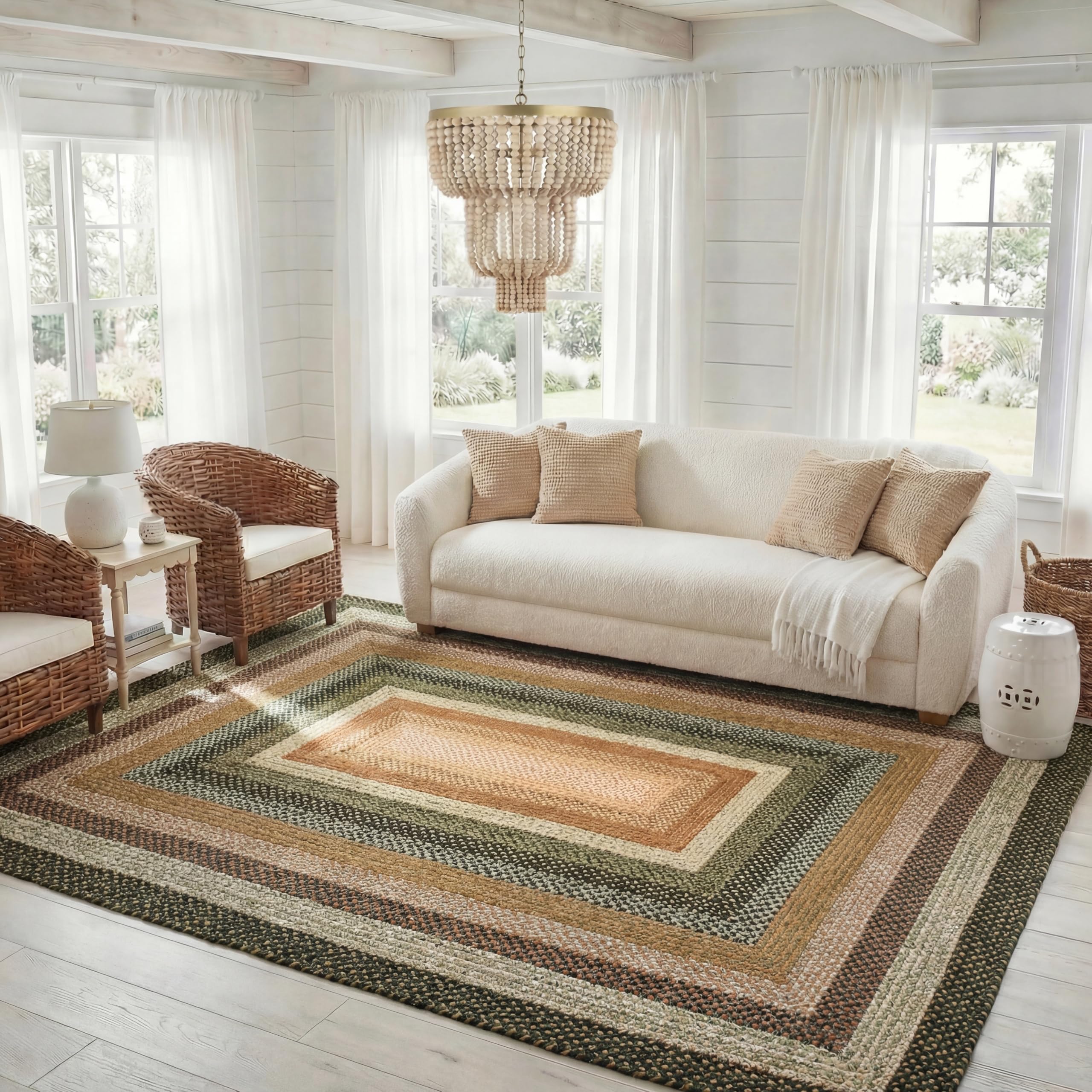 SAFAVIEH Washable Rug Outdoor Braided Collection - 5' x 8' Oval, Multi, Handmade & Reversible, Non-Shedding & Easy to Clean, Ideal for Patio, Backyard, Mudroom (BRD308A)