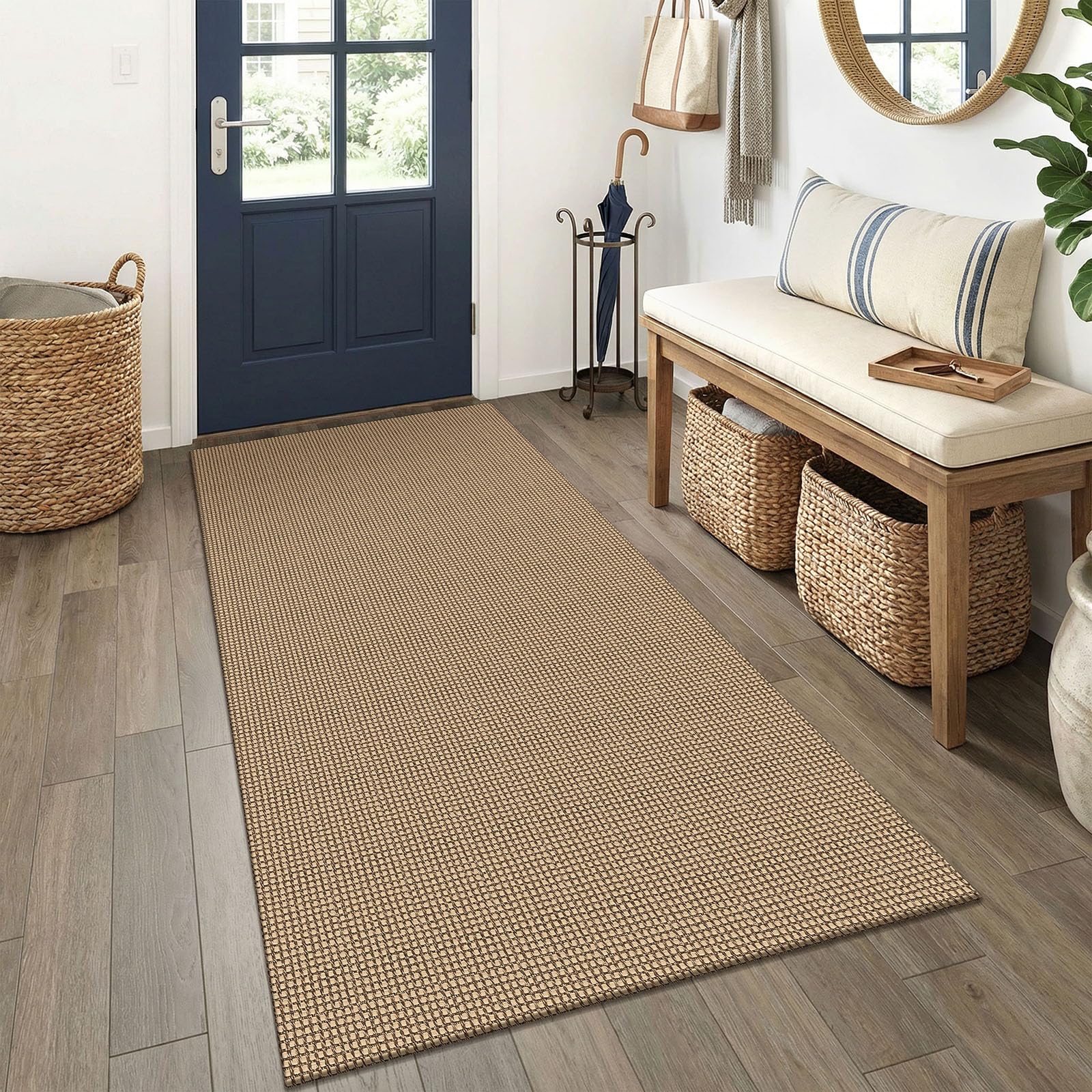 EARTHALL Woven Area Rug 4x6 Ft Washable Rugs for Entryway Non Slip Braided Throw Rugs Bedroom Carpet Cotton Entry Rug Cotton Floor Carpets for Bedroom Dining Room Living Room, Orange/Tan/Brown