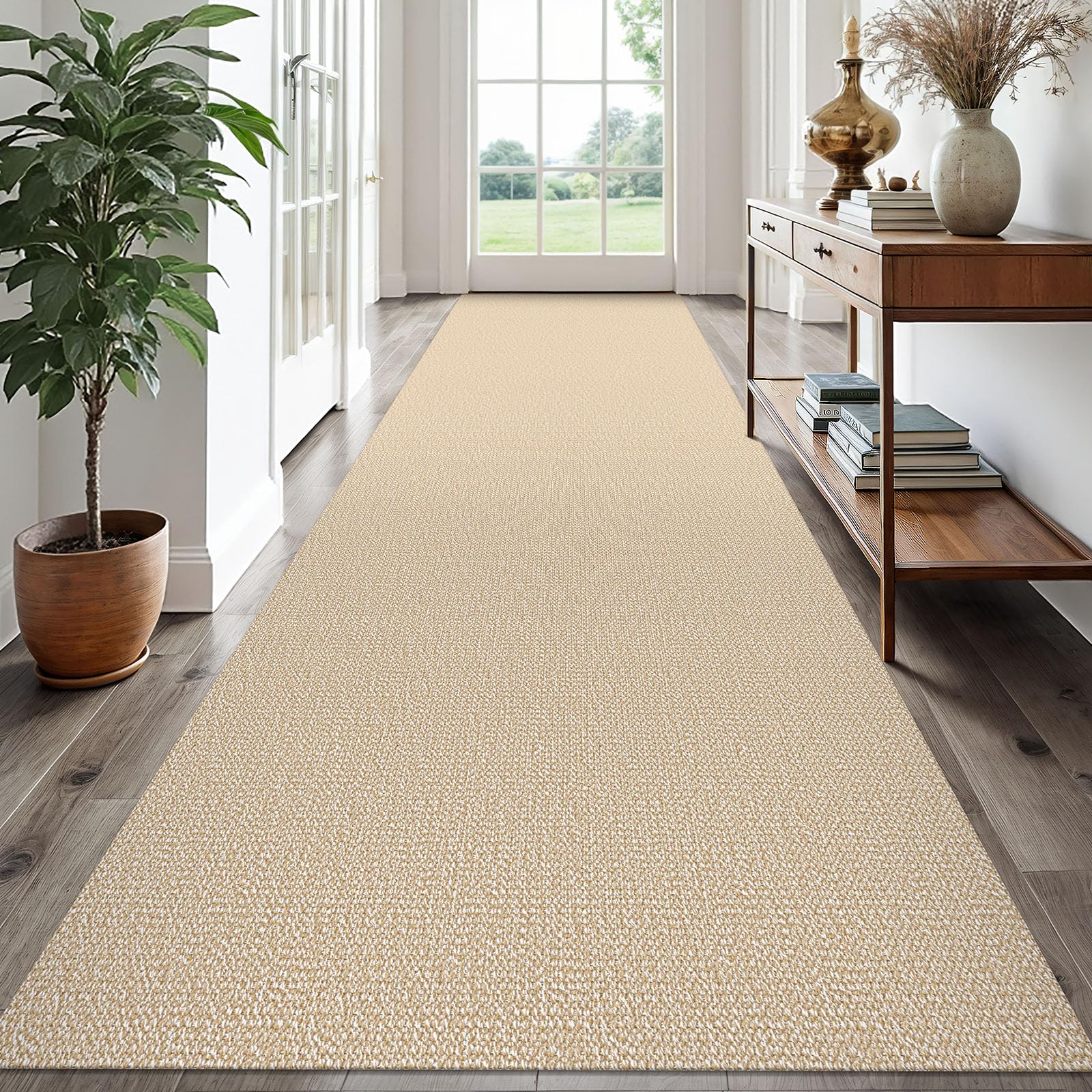 EARTHALL Washable Area Rug 4x6 Ft Non Slip Rugs for Entryway Braided Rubber Backed Bedroom Carpet Cotton Entry Rug Woven Floor Carpets for Bedroom Dining Room Living Room, Send/Beige