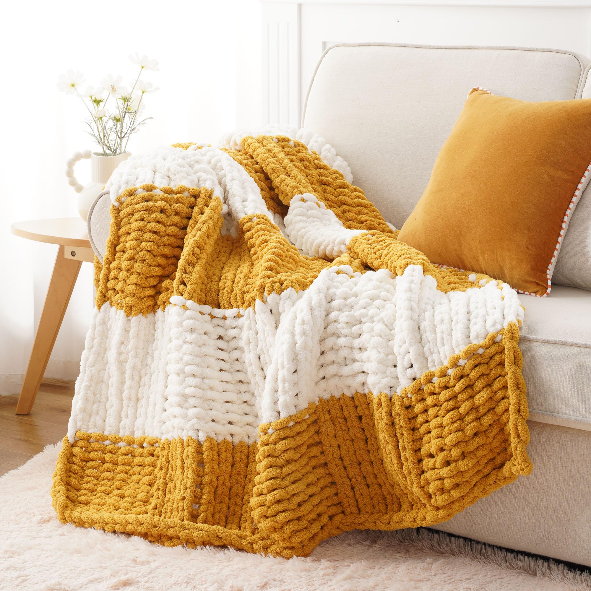 Battilo Chunky Knit Throw Blanket for Couch, Soft and Thick Chenille Throw Blanket, 50"x60" Handmade Cable Knit Crochet Blanket, Bluish Grey Knot Knitted Throw Blankets for Home Decor, Bluish Grey